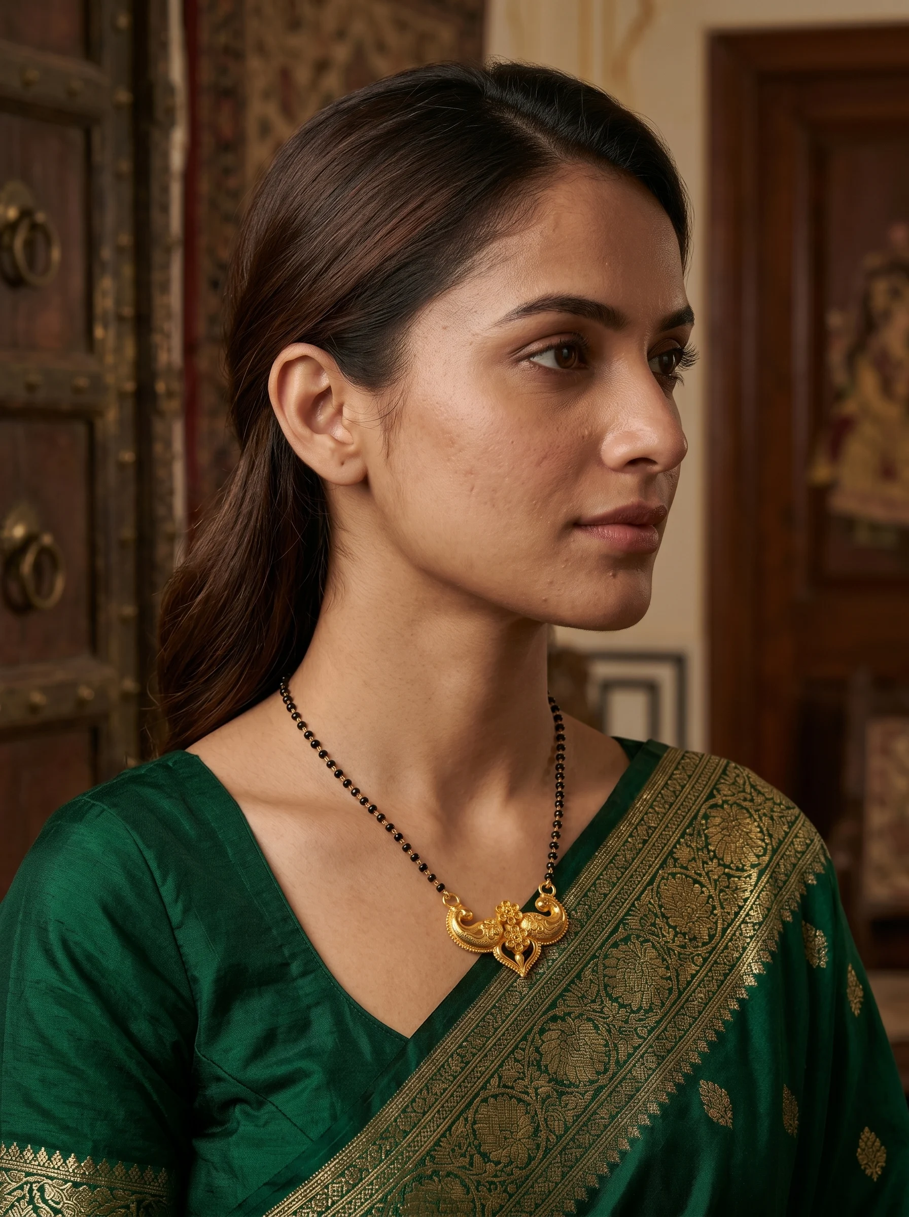 Classic Black Bead Gold Pendant Mangalsutra - Image 6