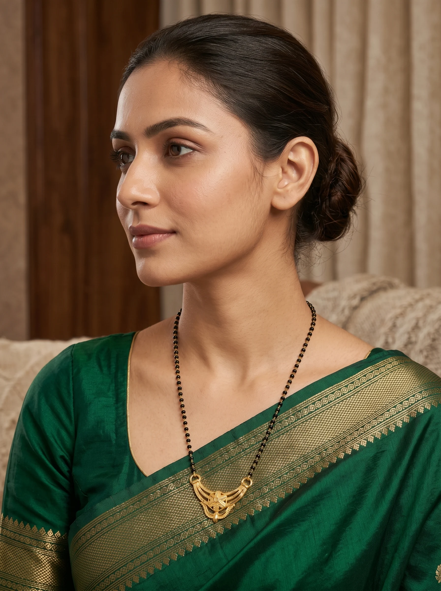Minimal Gold Pendant Black Bead Mangalsutra - Image 5