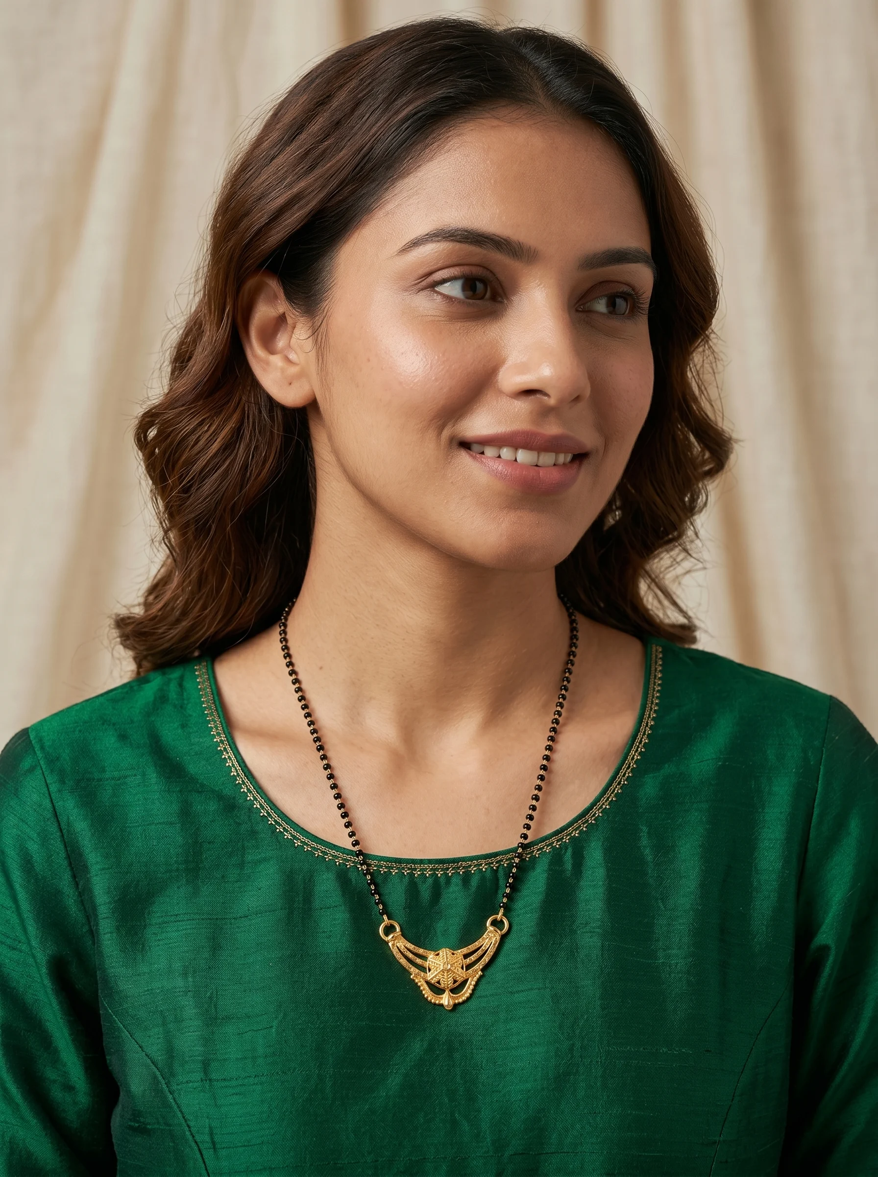 Minimal Gold Pendant Black Bead Mangalsutra - Image 6