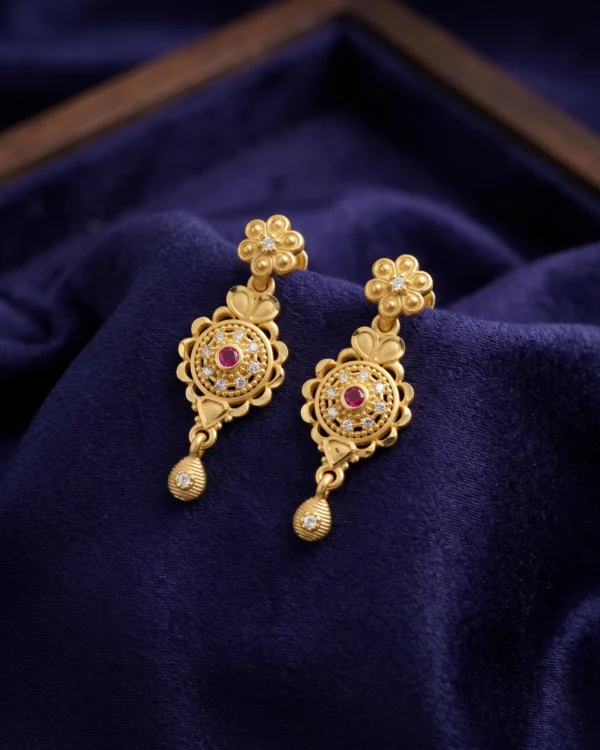 Royal Ruby Floral Drop Earrings