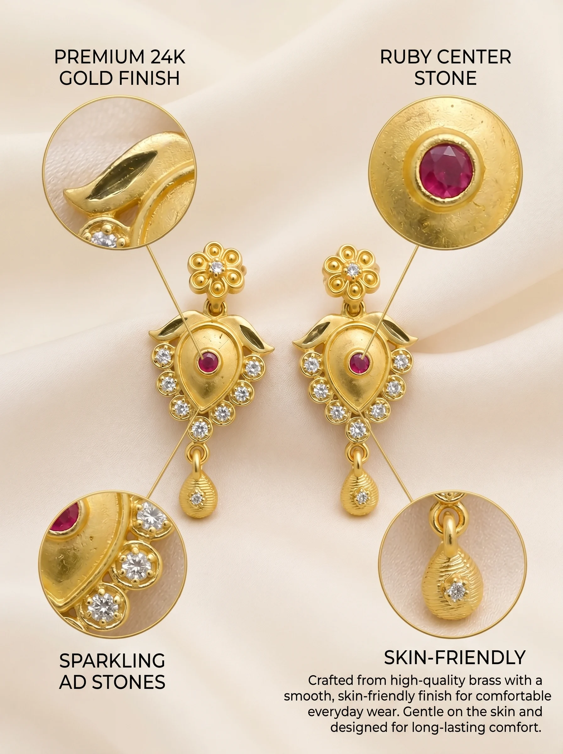 Ruby Bloom Gold Drop Earrings - Image 7