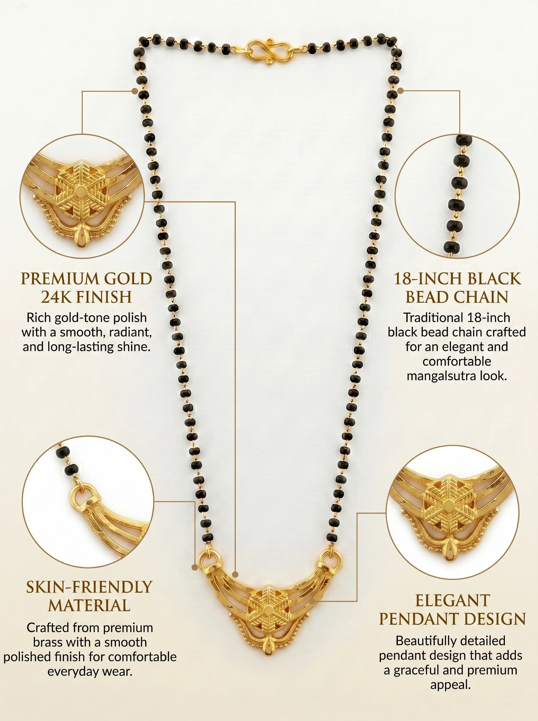 Minimal Gold Pendant Black Bead Mangalsutra - Image 7