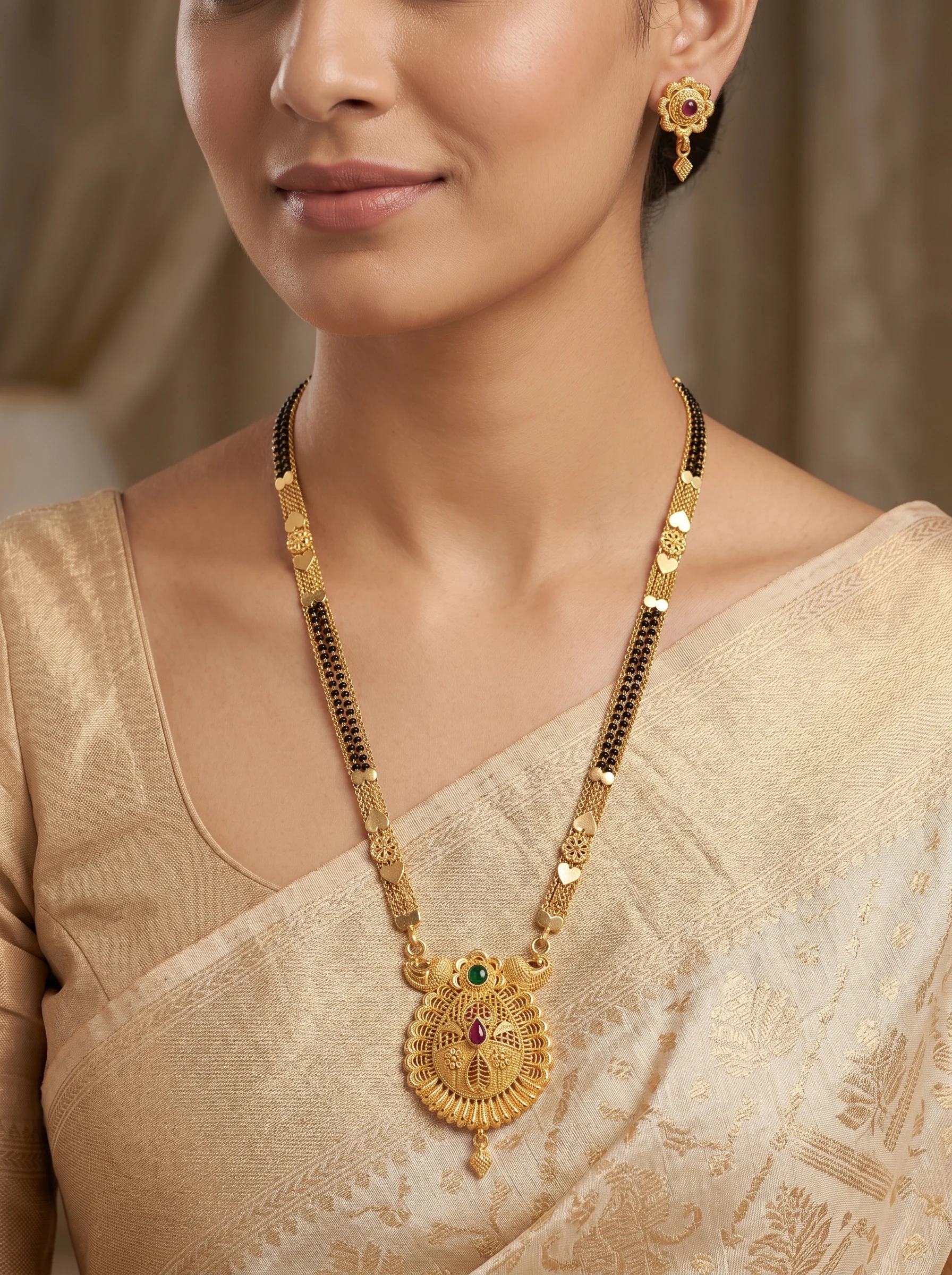 Royal Peacock Gold-Plated Mangalsutra Set - Image 6