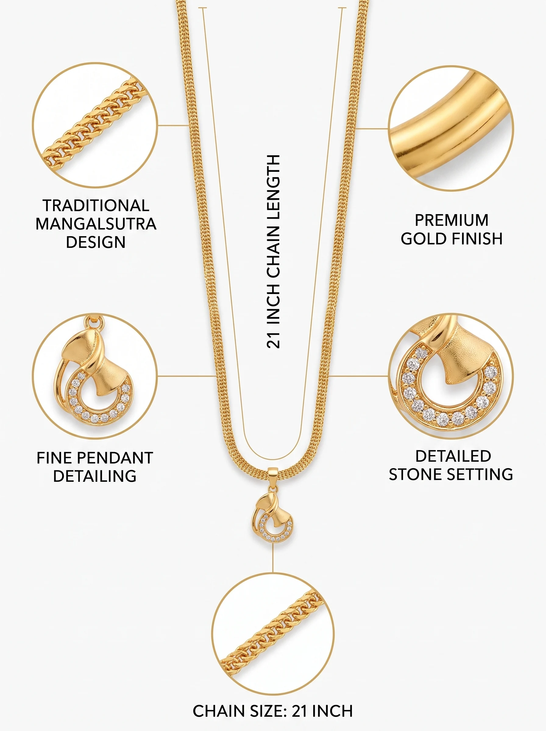 Gold Finish Modern Loop Pendant Chain - Image 5