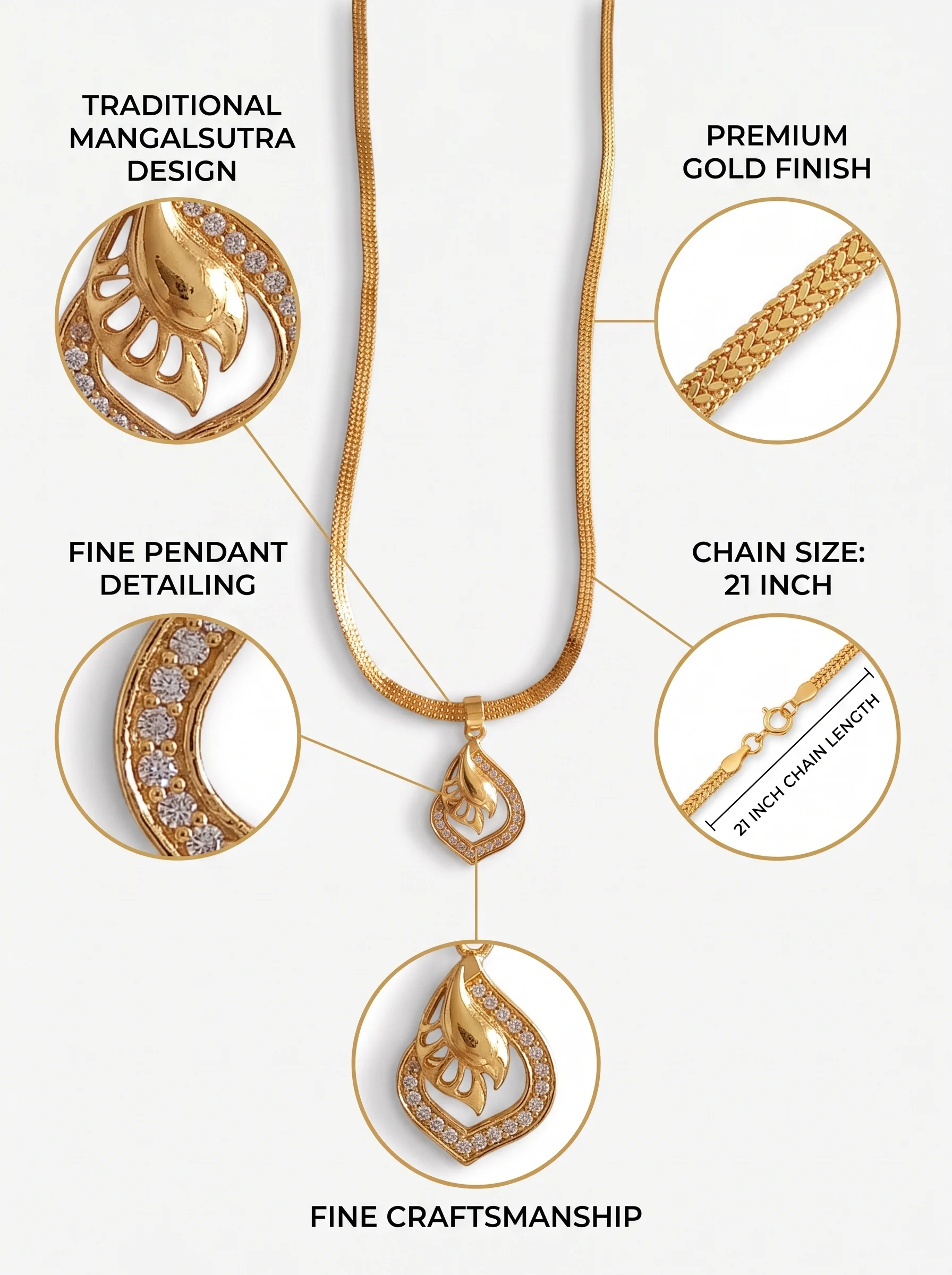 Gold Finish Leaf Pendant Chain - Image 5