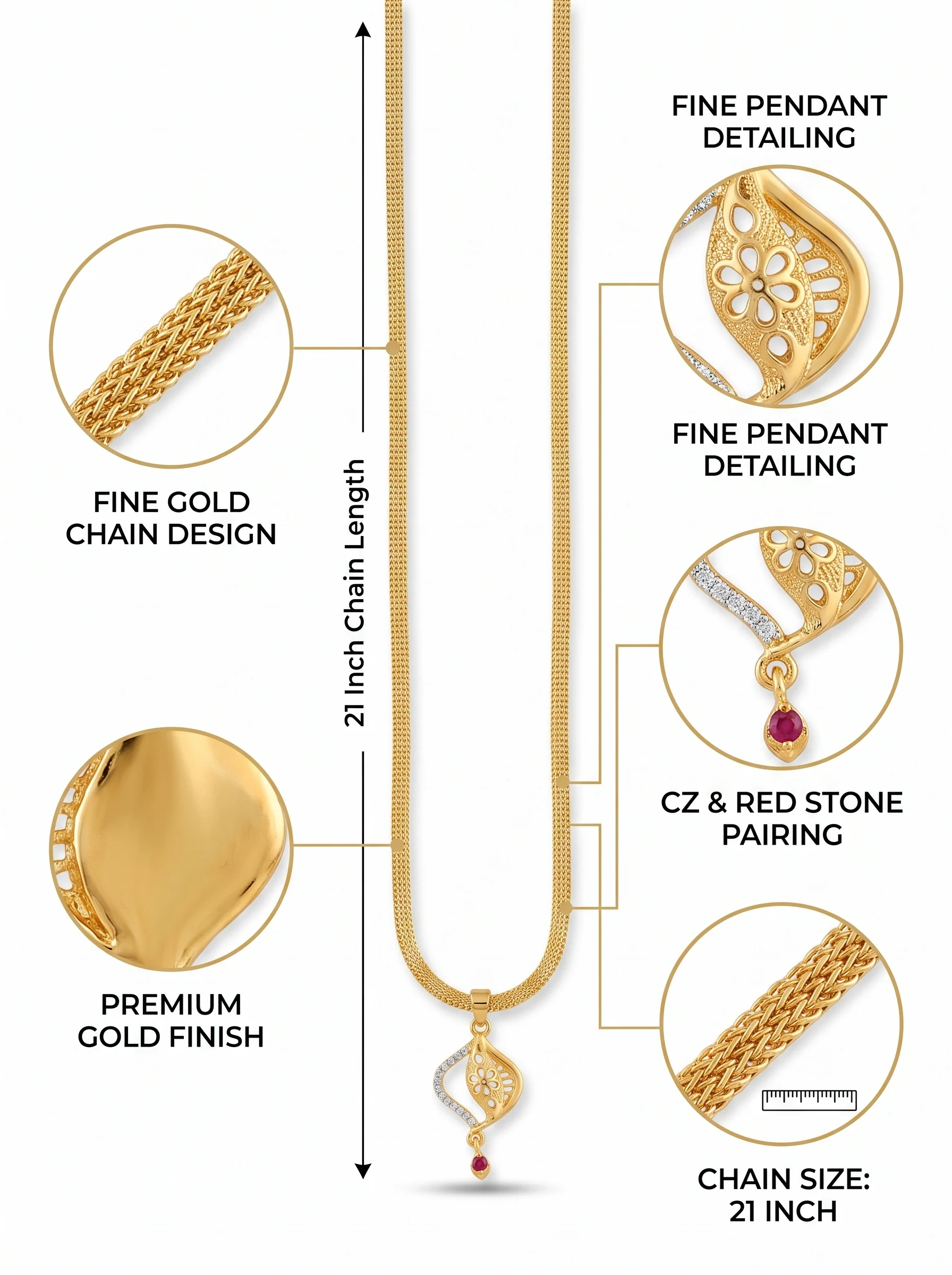 Designer CZ Leaf Pendant Chain - Image 5
