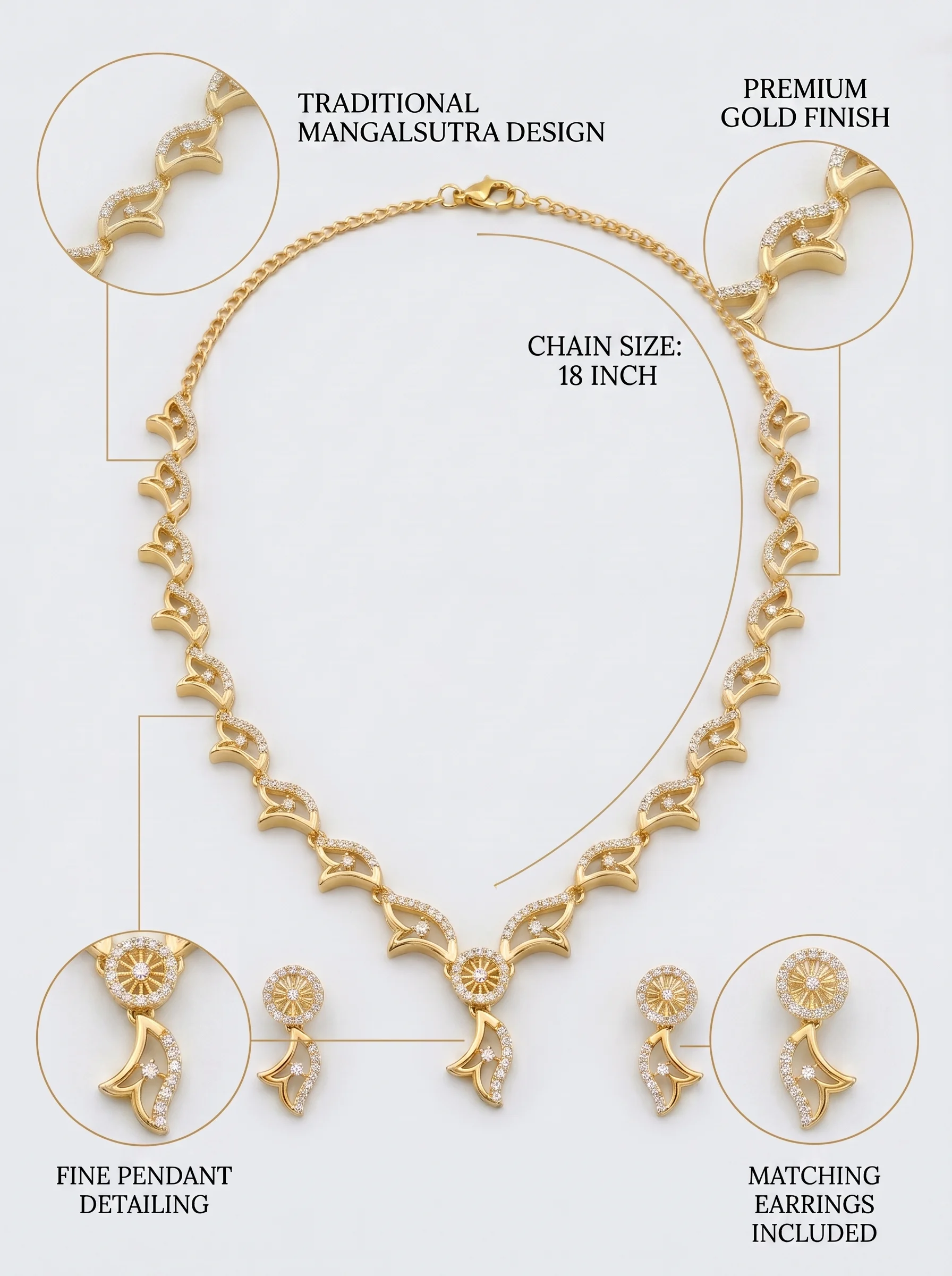 Gold Plated Floral Designer CZ Necklace Set - Image 6