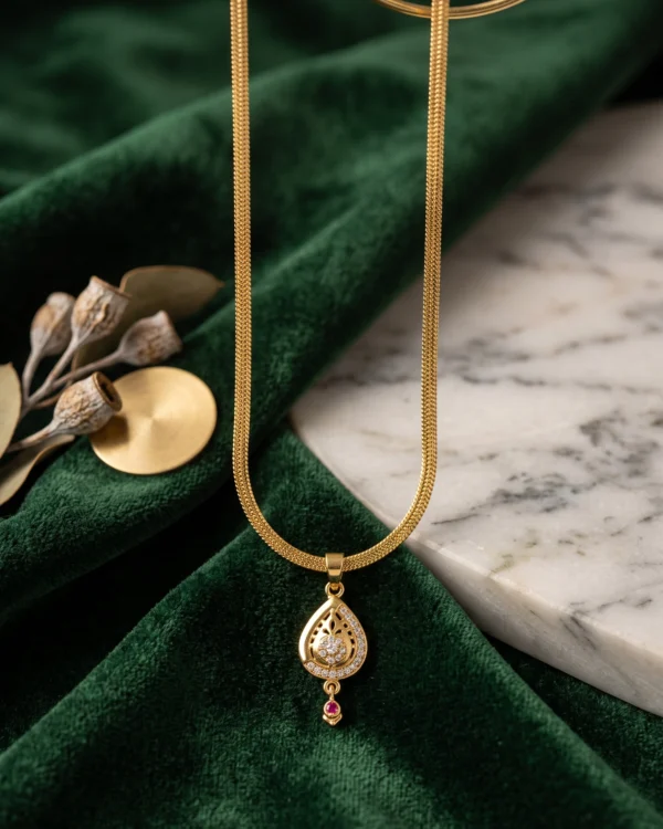 Gold Finish Teardrop Pendant Chain