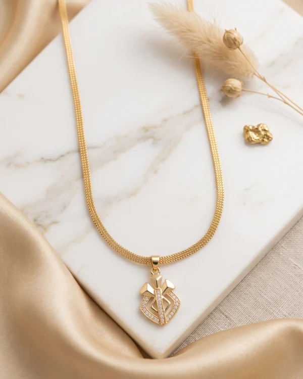 Gold Finish Geometric Designer Pendant Chain