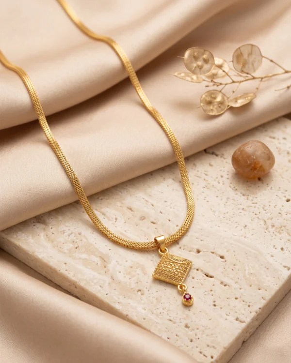 Gold Finish Square Designer Pendant Chain
