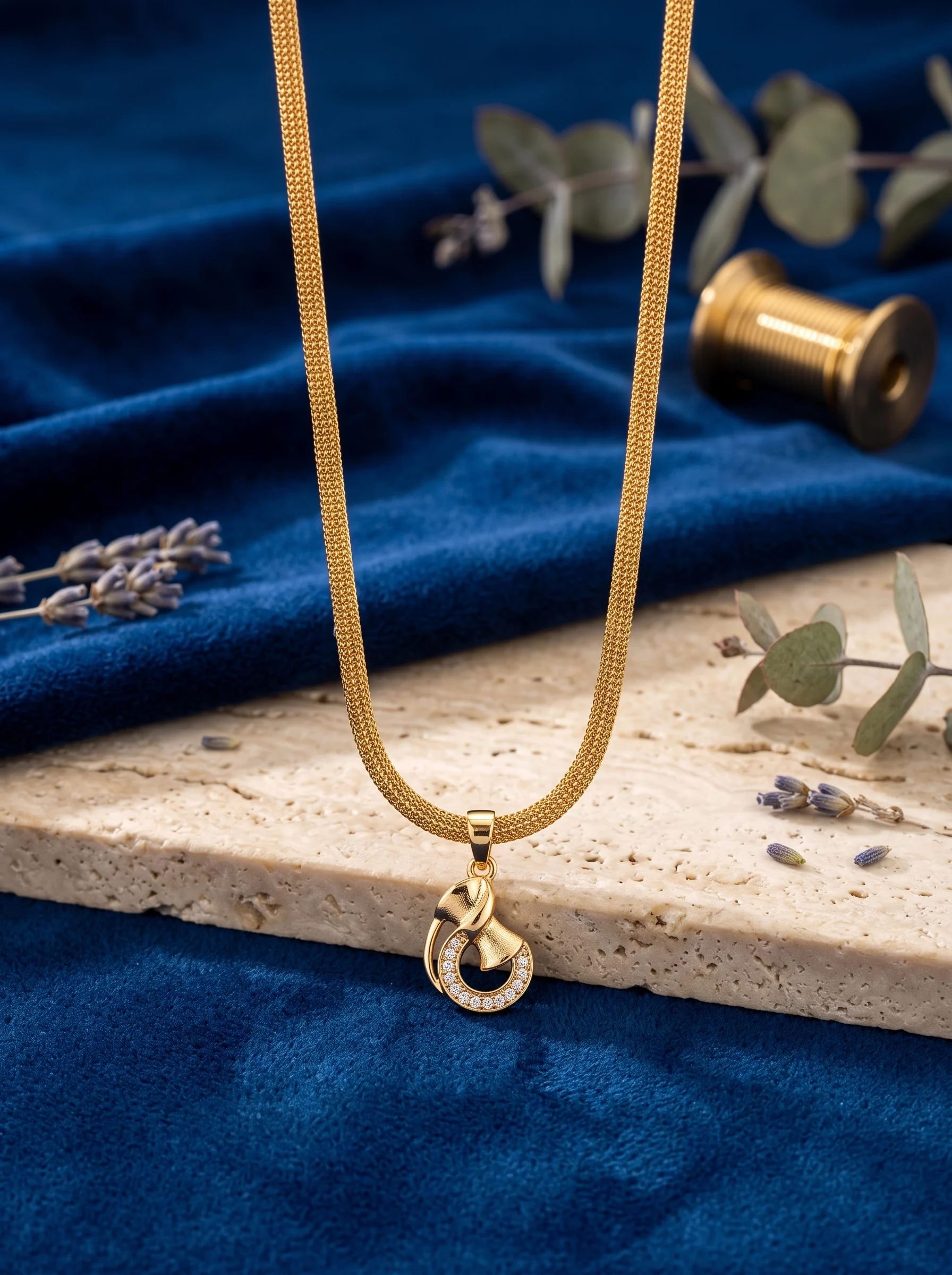 Gold Finish Modern Loop Pendant Chain - Image 6