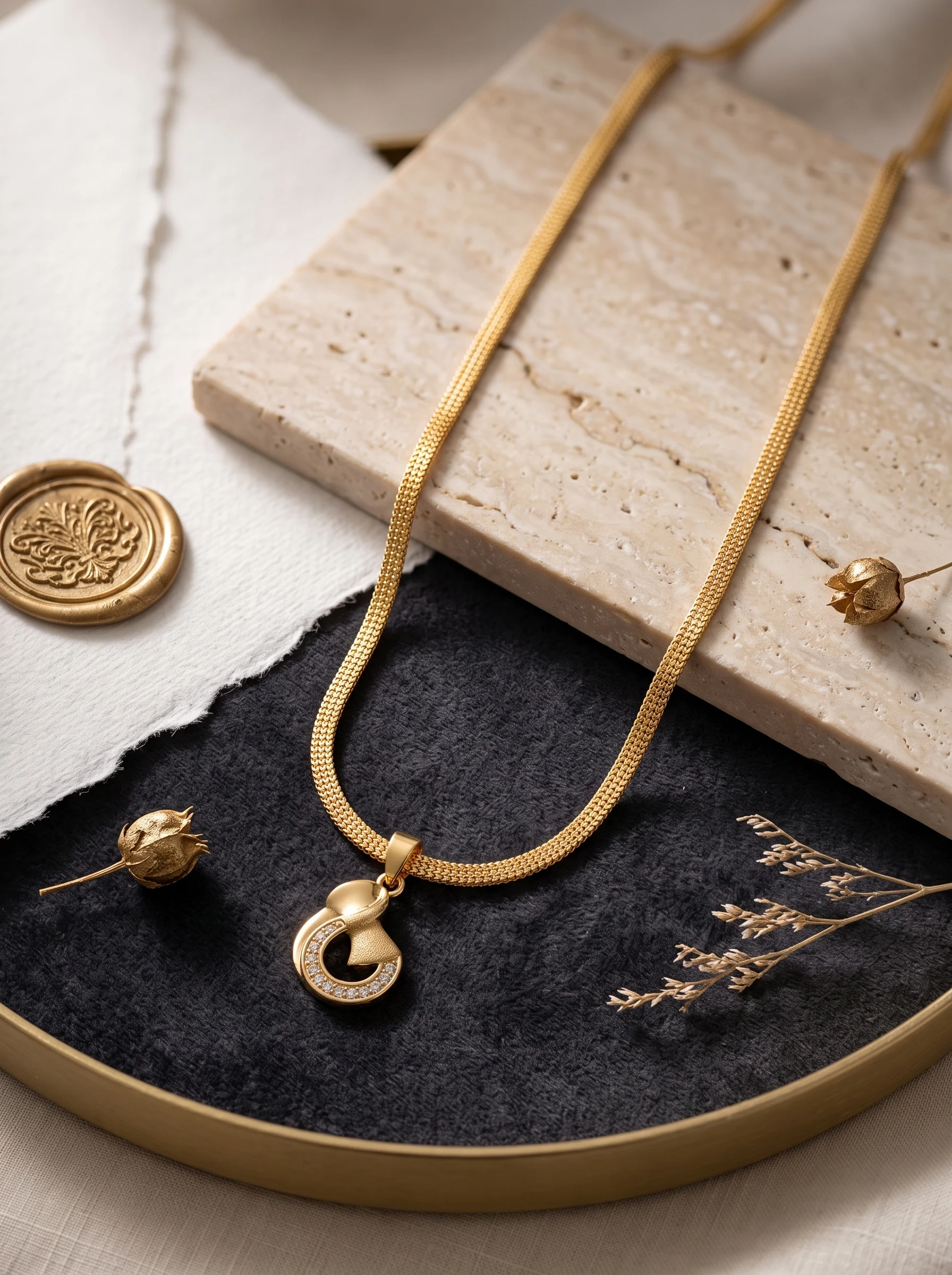 Gold Finish Modern Loop Pendant Chain