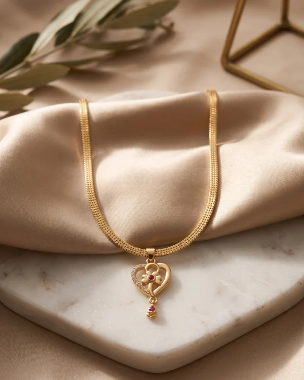 Gold Finish Heart Flower Pendant Chain