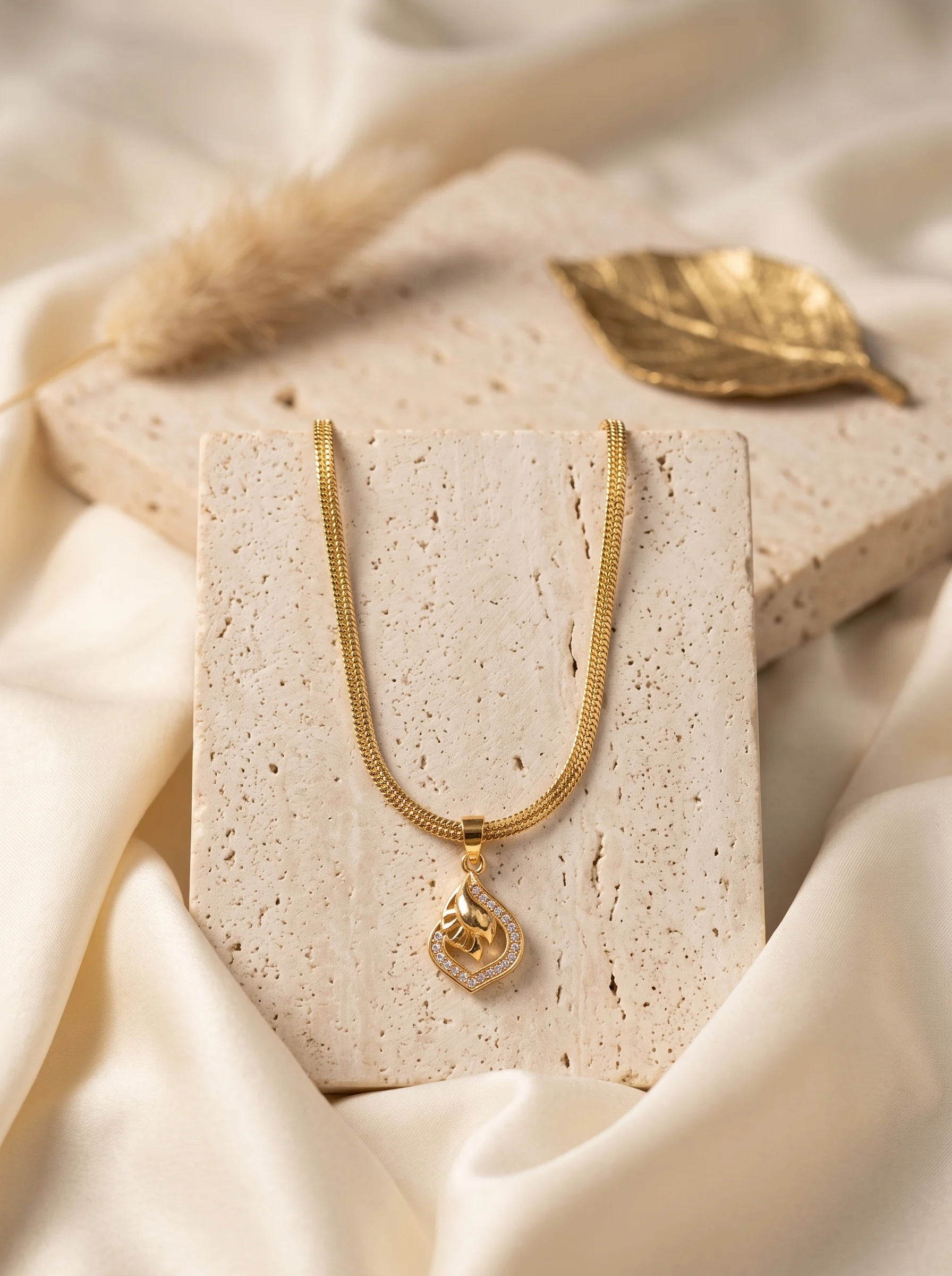 Gold Finish Leaf Pendant Chain - Image 6