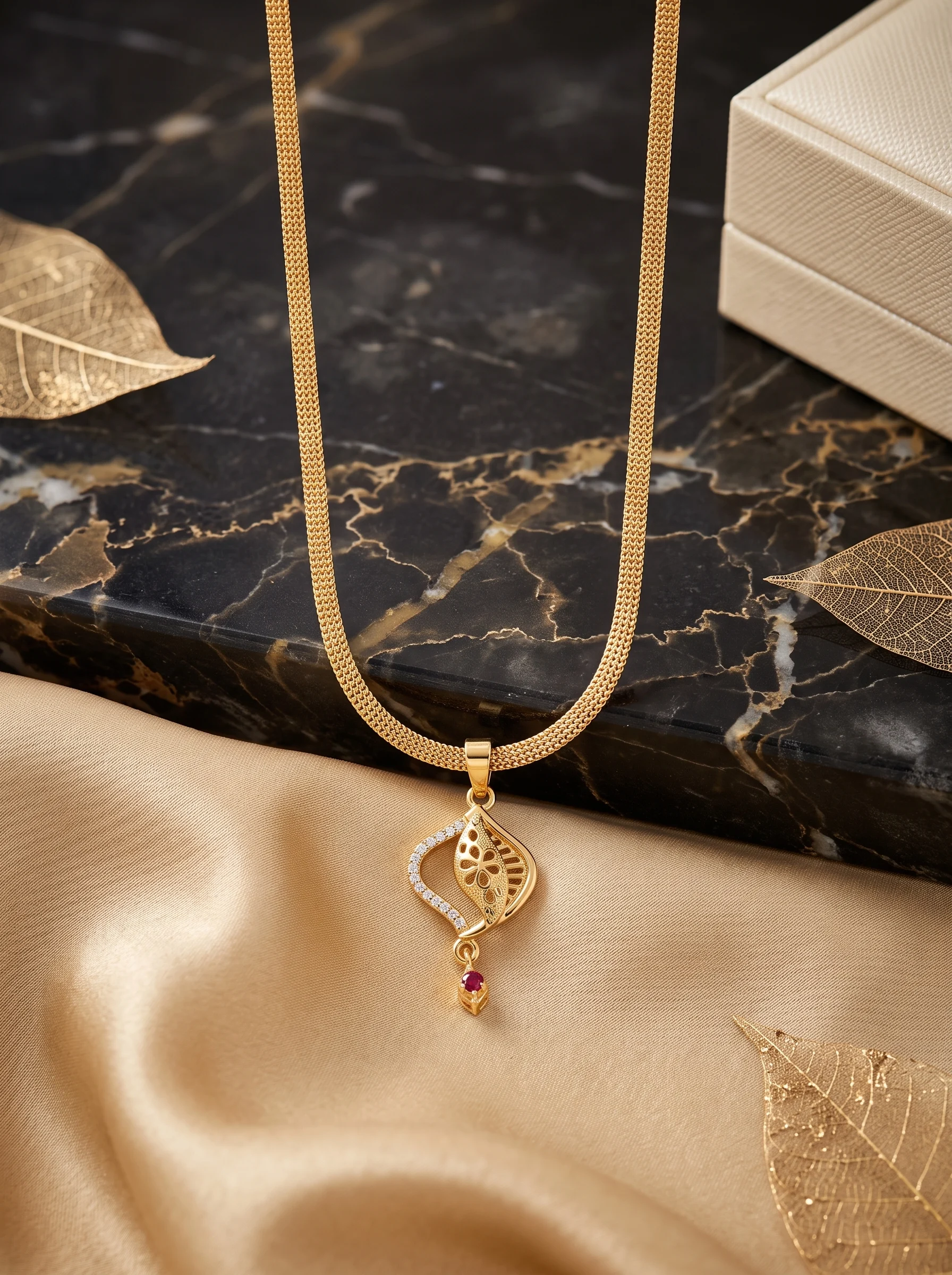 Designer CZ Leaf Pendant Chain - Image 6