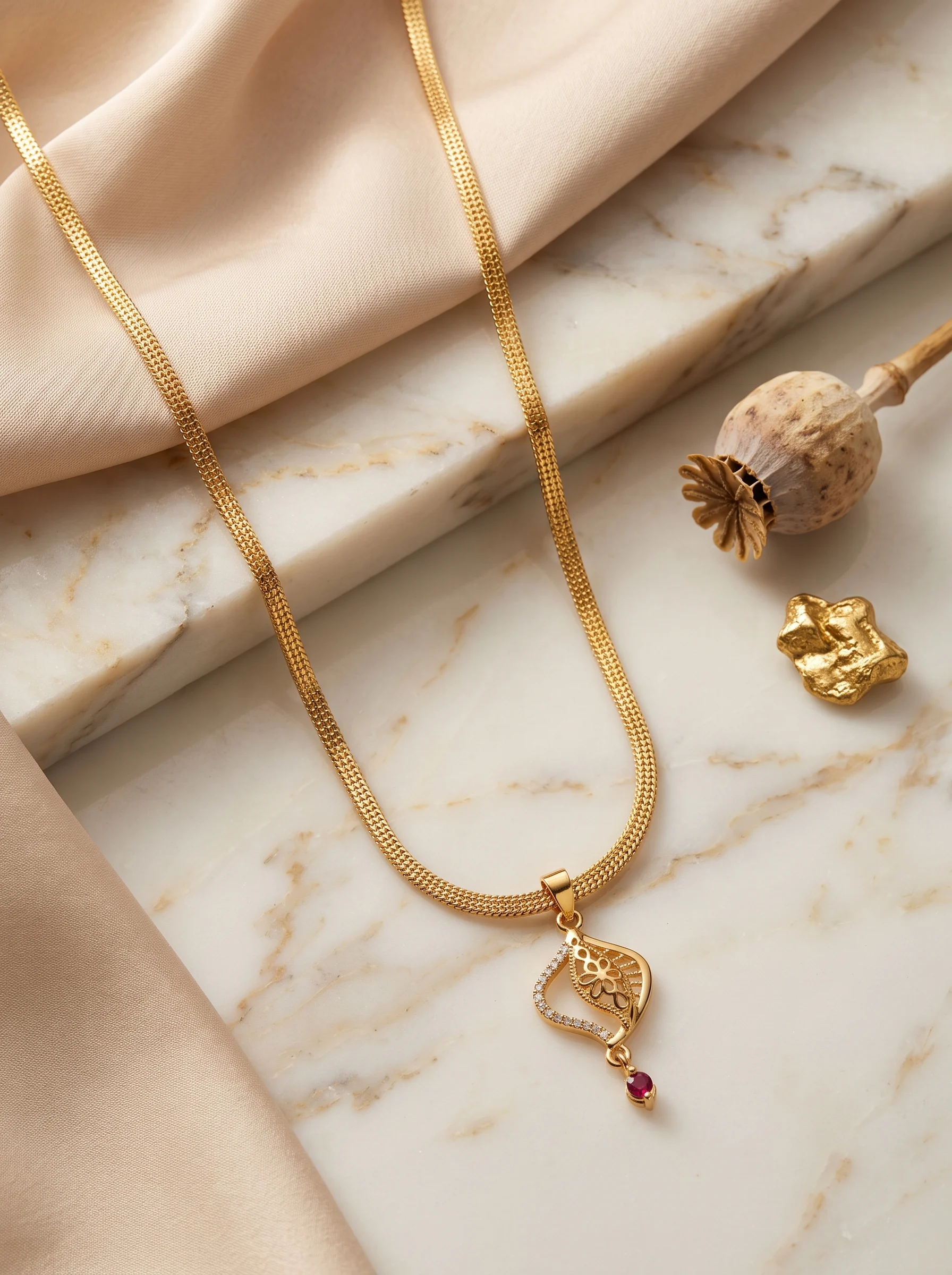 Designer CZ Leaf Pendant Chain