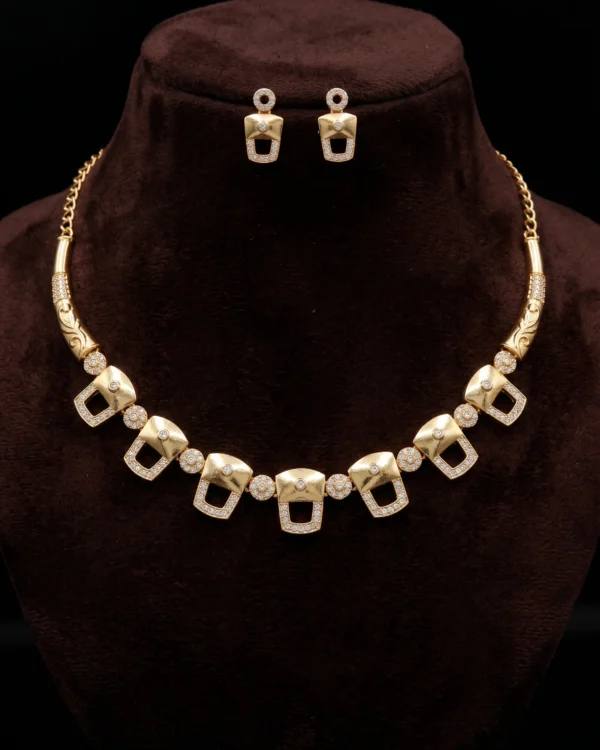 Gold Plated Geometric CZ Necklace Set