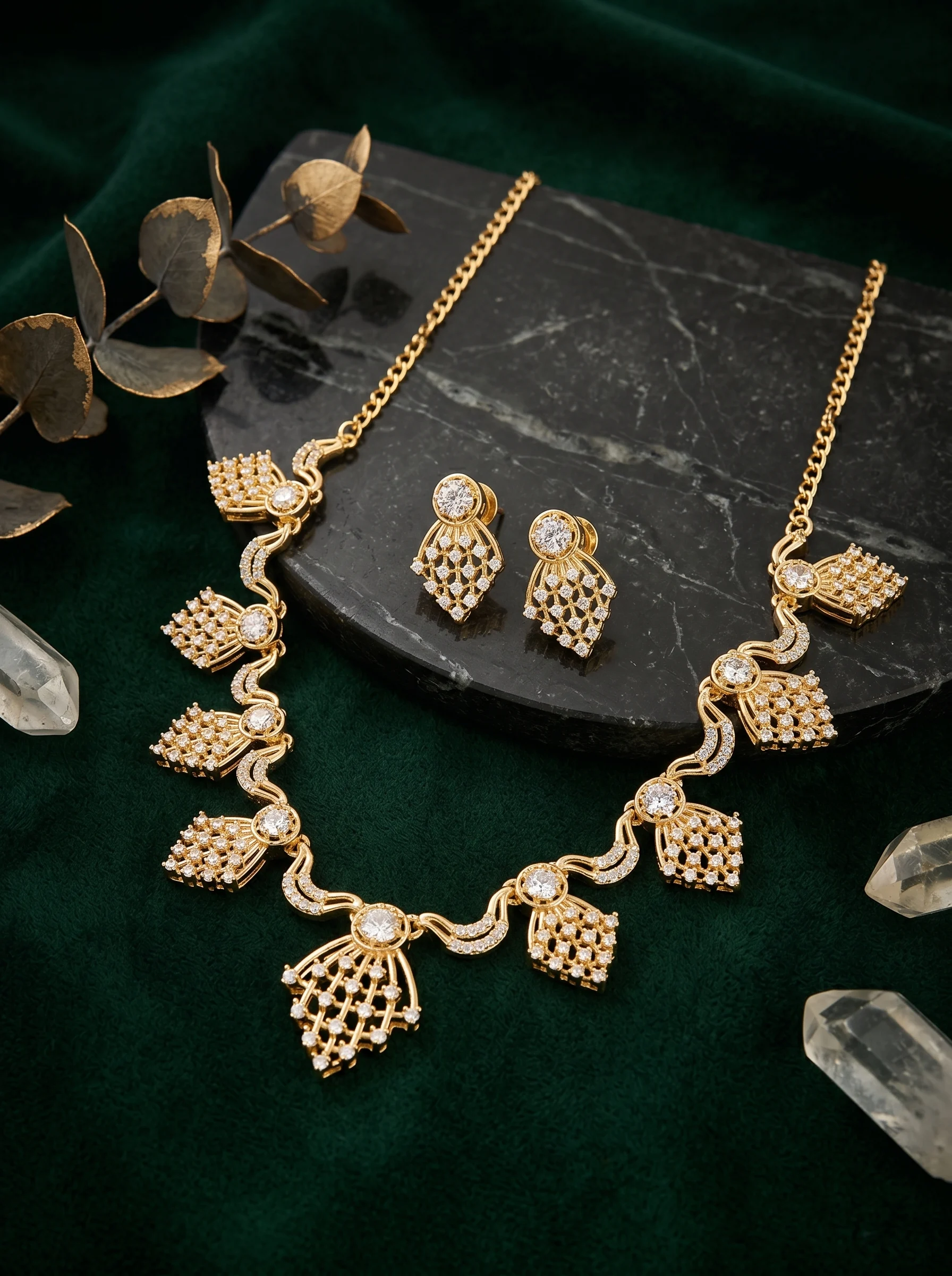 Leaf CZ Necklace Set