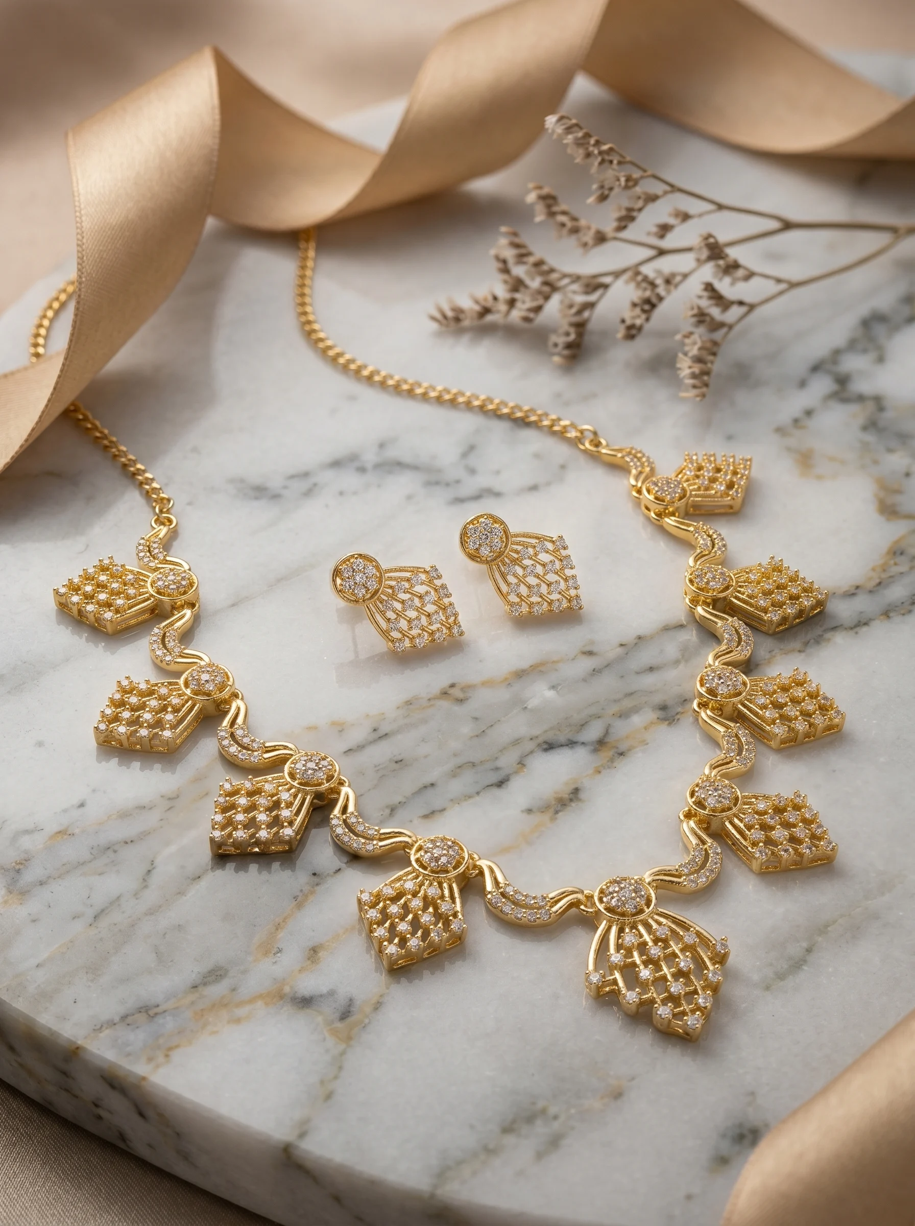 Leaf CZ Necklace Set - Image 4