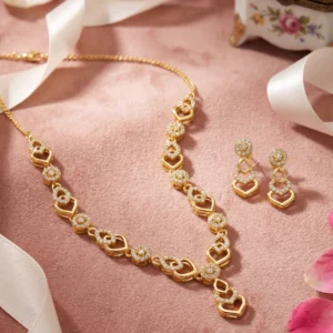Gold Plated Heart Design CZ Necklace Set