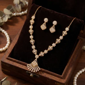 Gold Plated Floral CZ Necklace Set