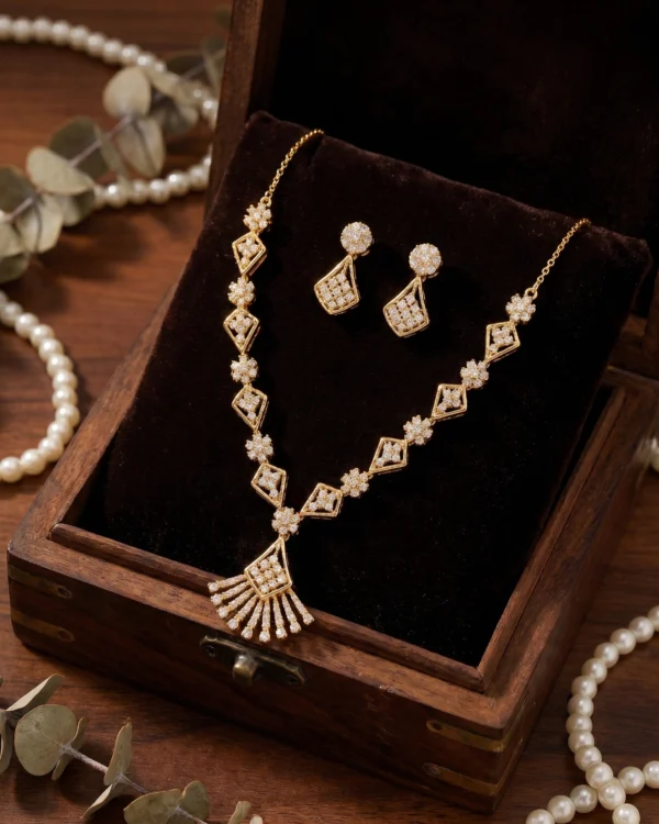Gold Plated Floral CZ Necklace Set