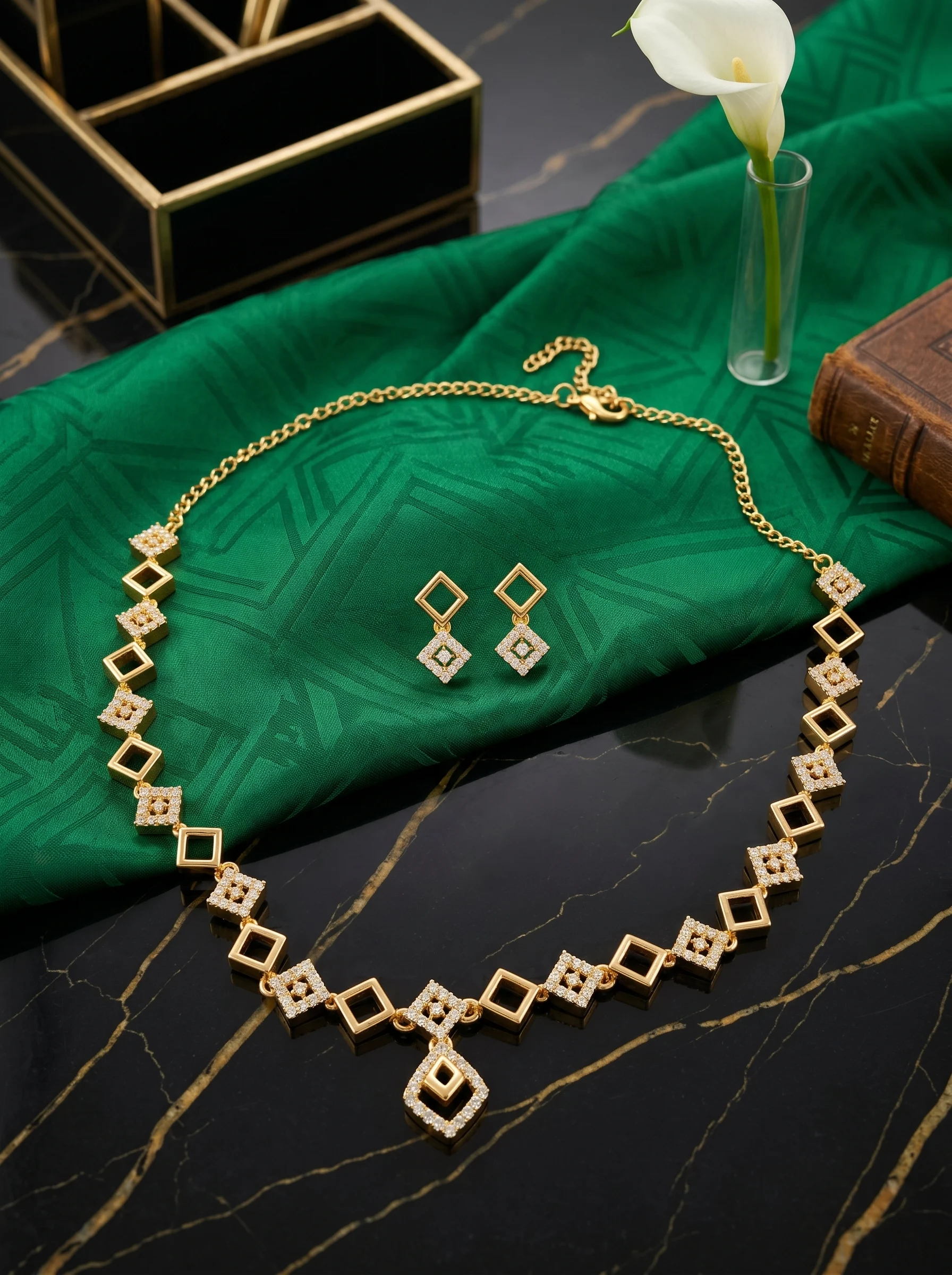 Geometric CZ Necklace Set - Image 6