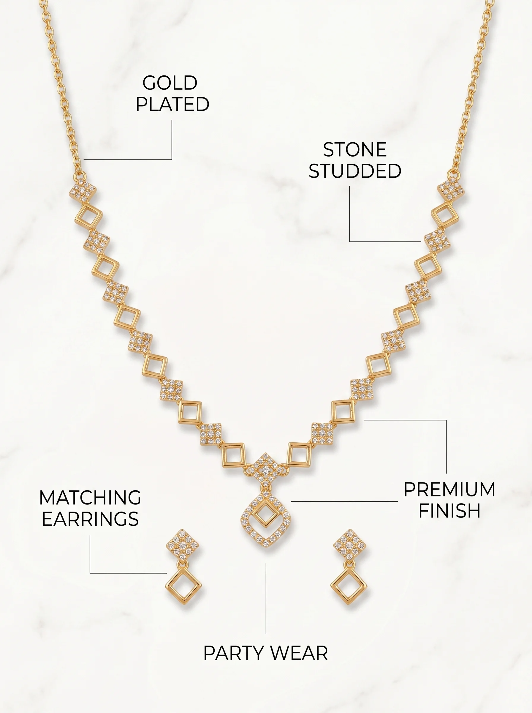 Geometric CZ Necklace Set - Image 7