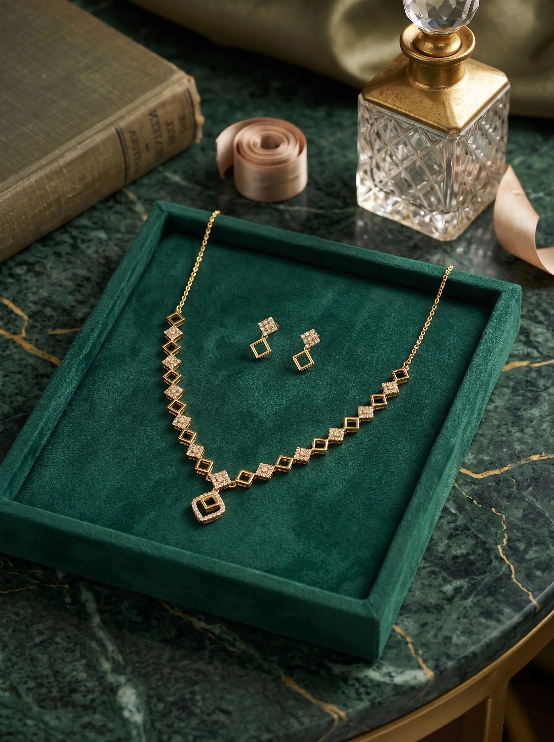 Geometric CZ Necklace Set