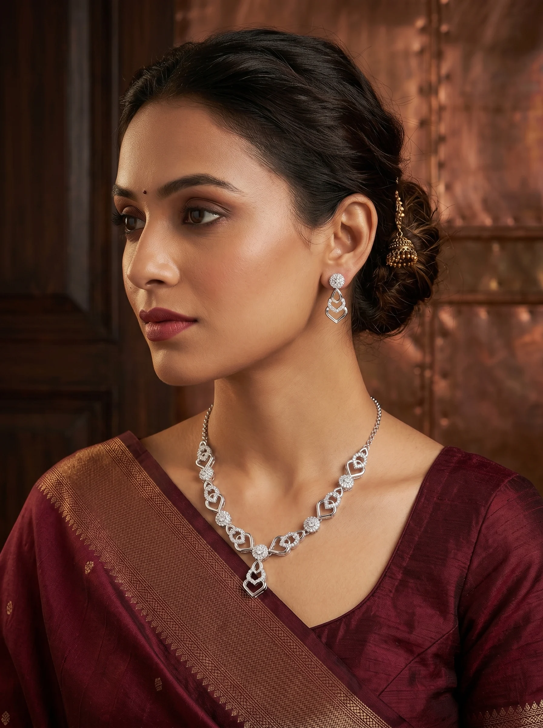Silver Plated Heart Design CZ Necklace Set - Image 6