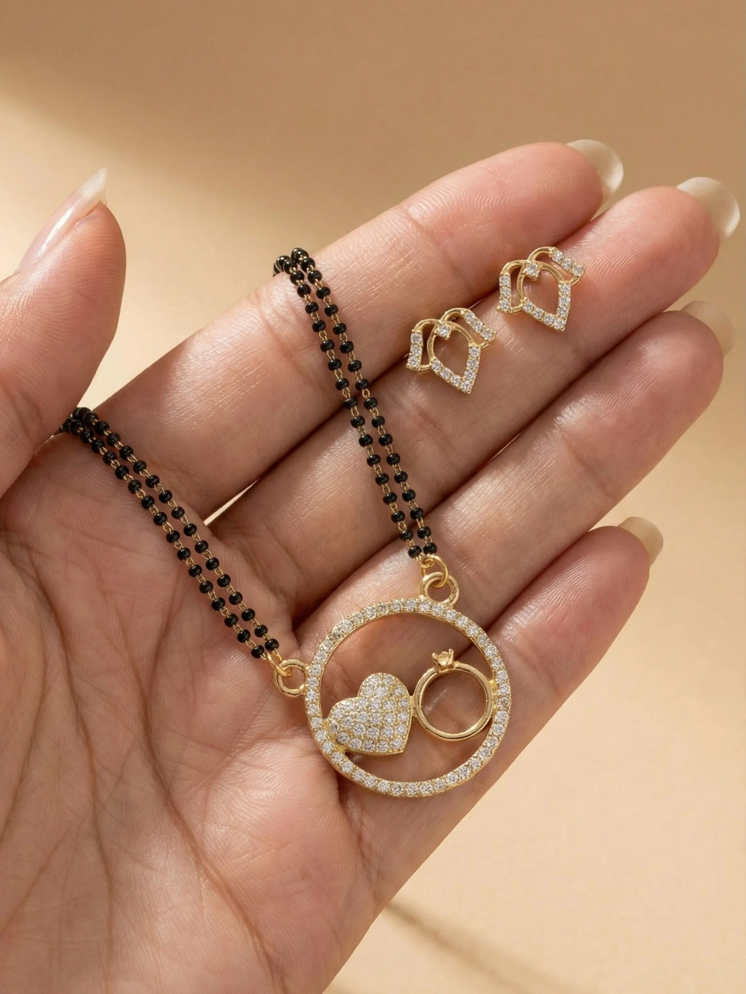 Classic Gold Mangalsutra with Earrings - Image 3