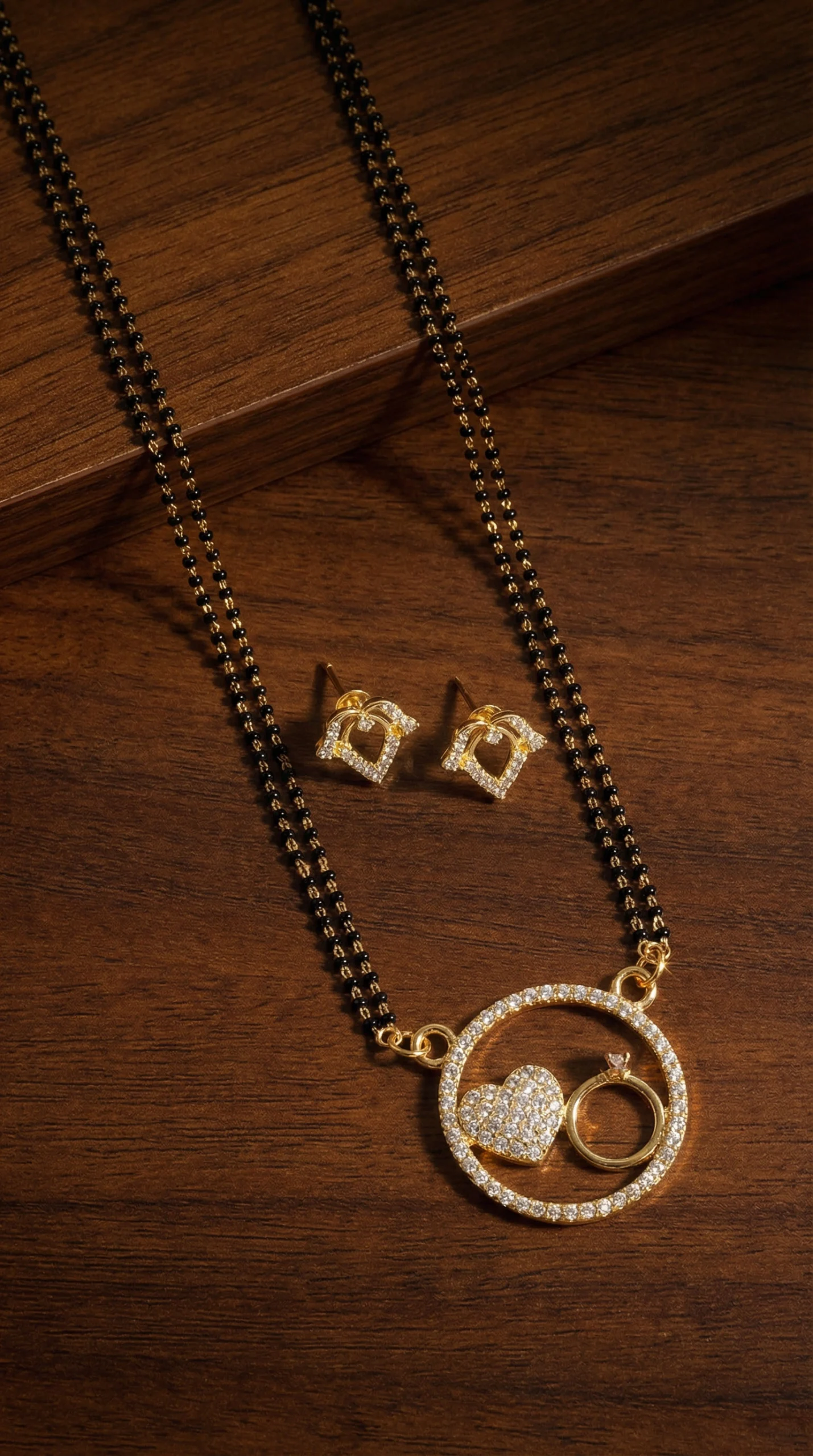 Classic Gold Mangalsutra with Earrings - Image 4