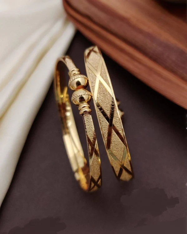 Elegant Dual-Design Textured Gold-Tone Bangles