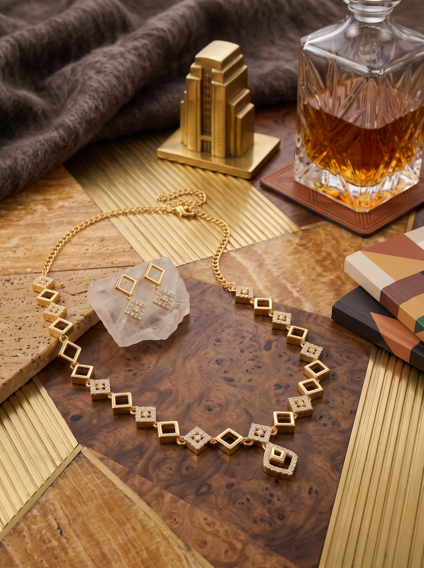 Geometric CZ Necklace Set - Image 2