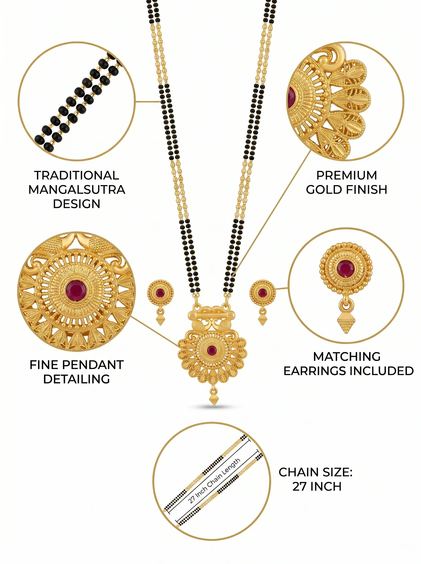 Antique Floral Gold Mangalsutra Set - Image 3
