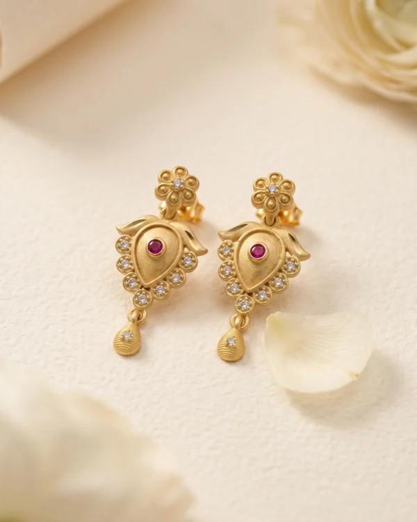 Ruby Bloom Gold Drop Earrings