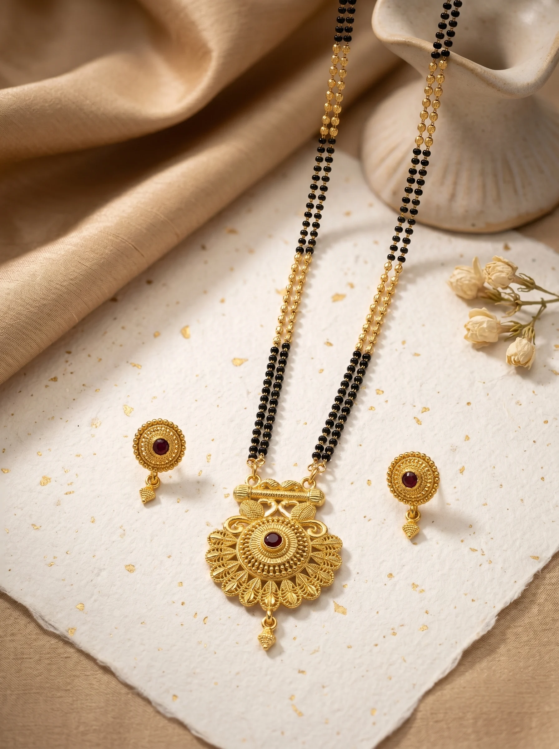 Antique Floral Gold Mangalsutra Set