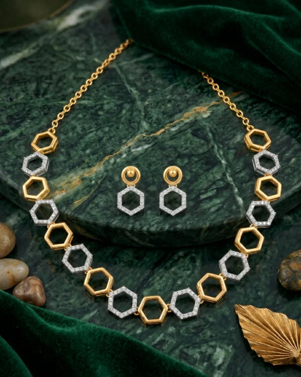 Hexagon CZ Necklace Set