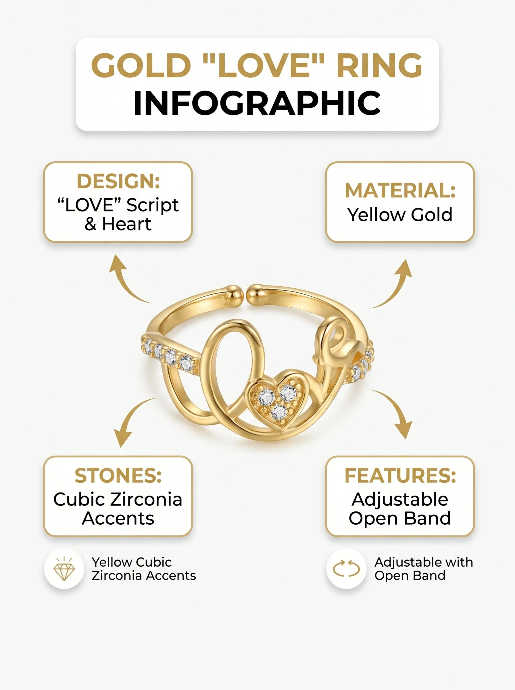 Gold Plated Heart Infinity Adjustable Ring - Image 2