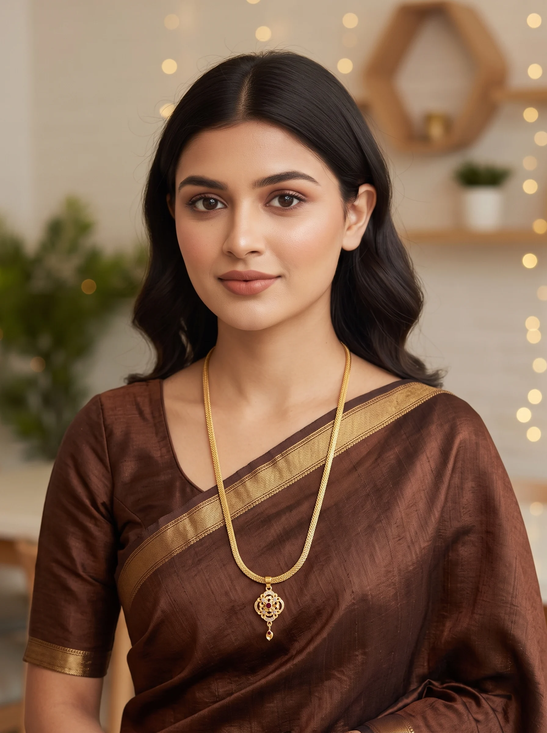 Floral Ruby-Inspired Gold Pendant with Snake Chain - Image 3