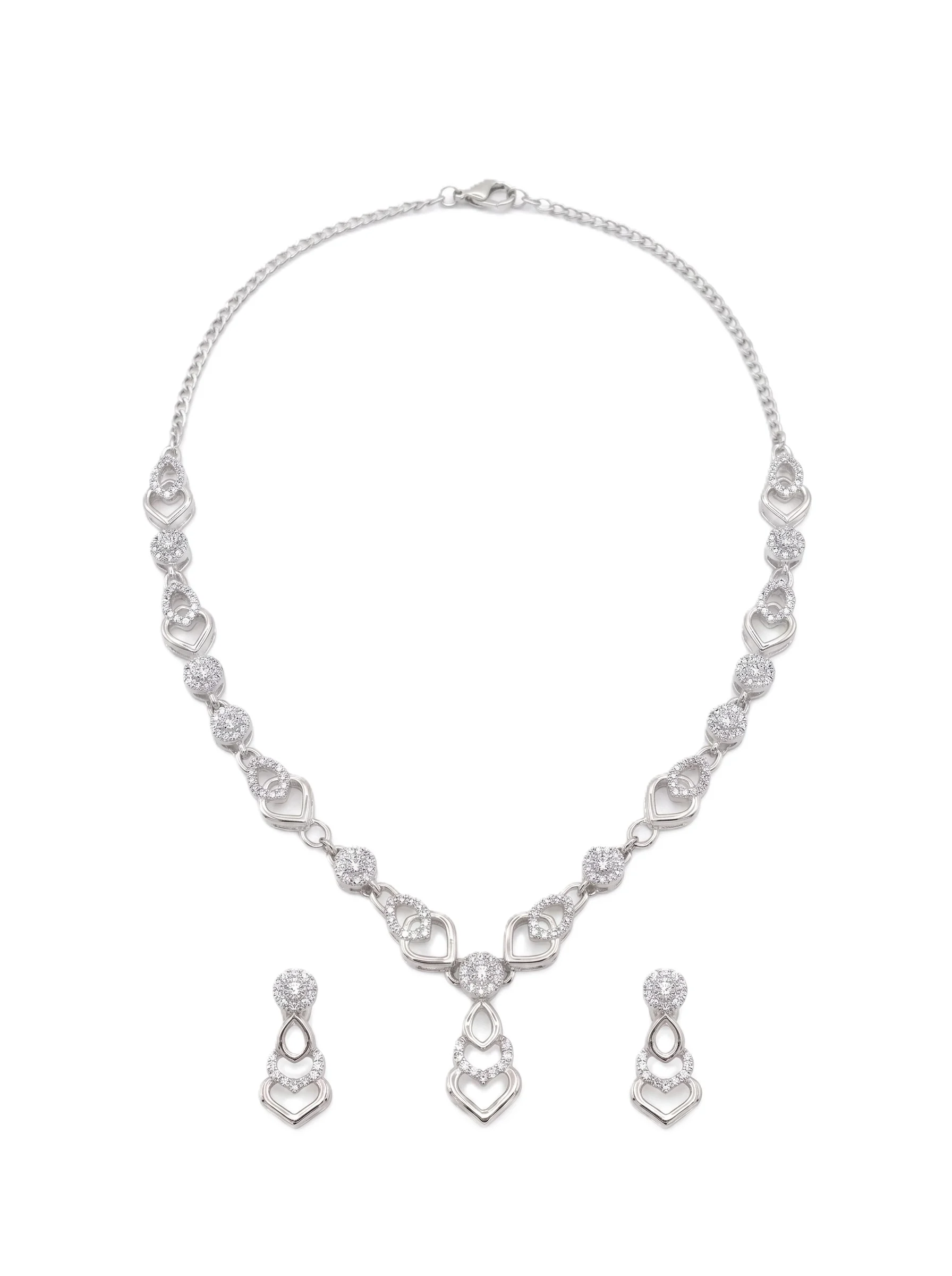 Silver Plated Heart Design CZ Necklace Set - Image 2