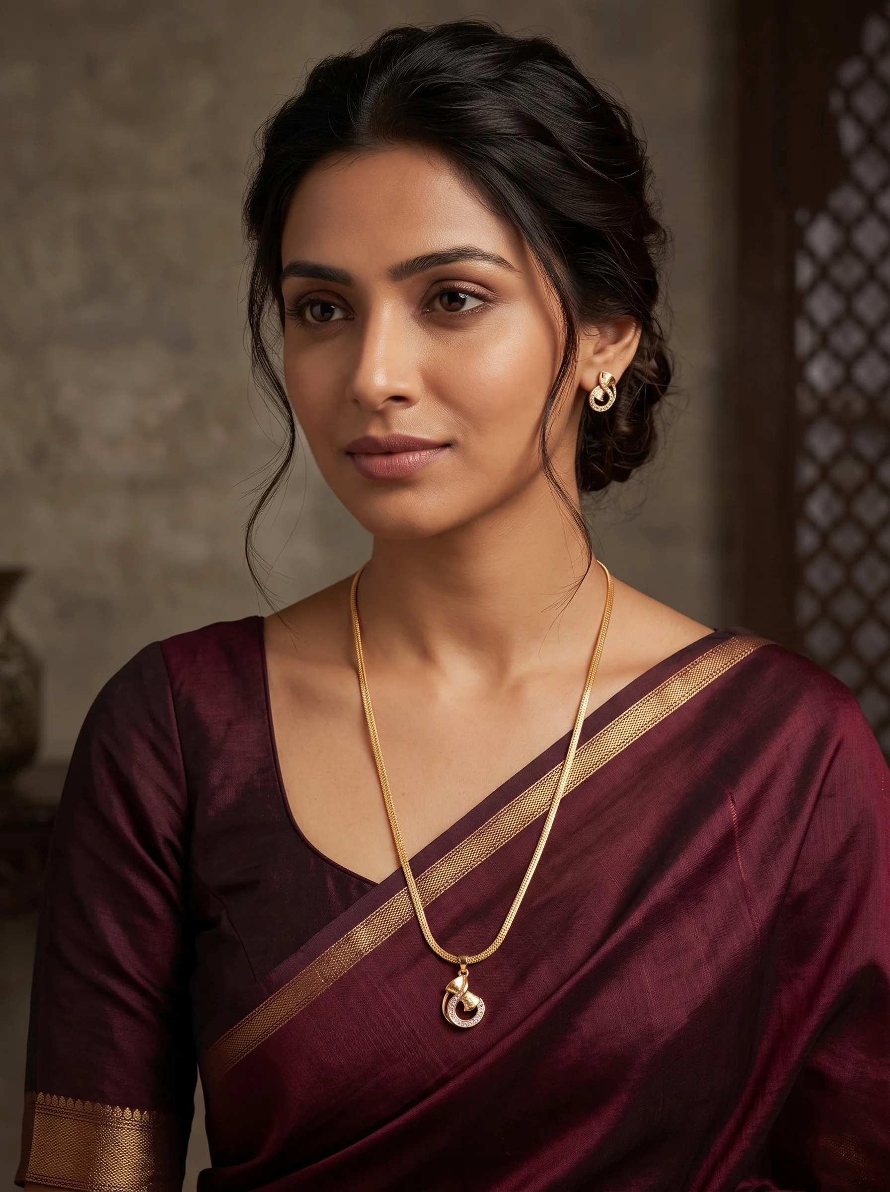 Gold Finish Modern Loop Pendant Chain - Image 2