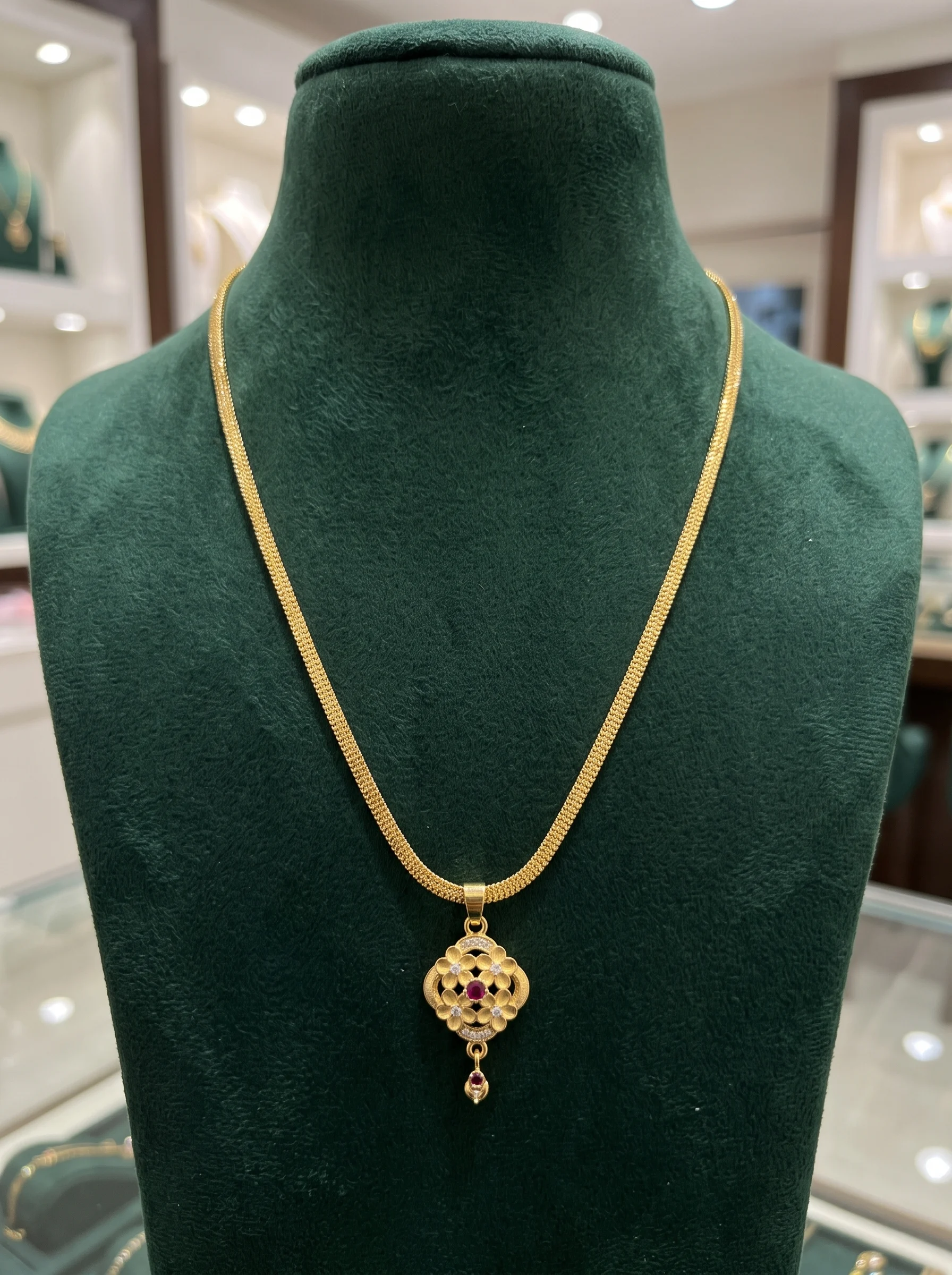 Floral Ruby-Inspired Gold Pendant with Snake Chain - Image 4