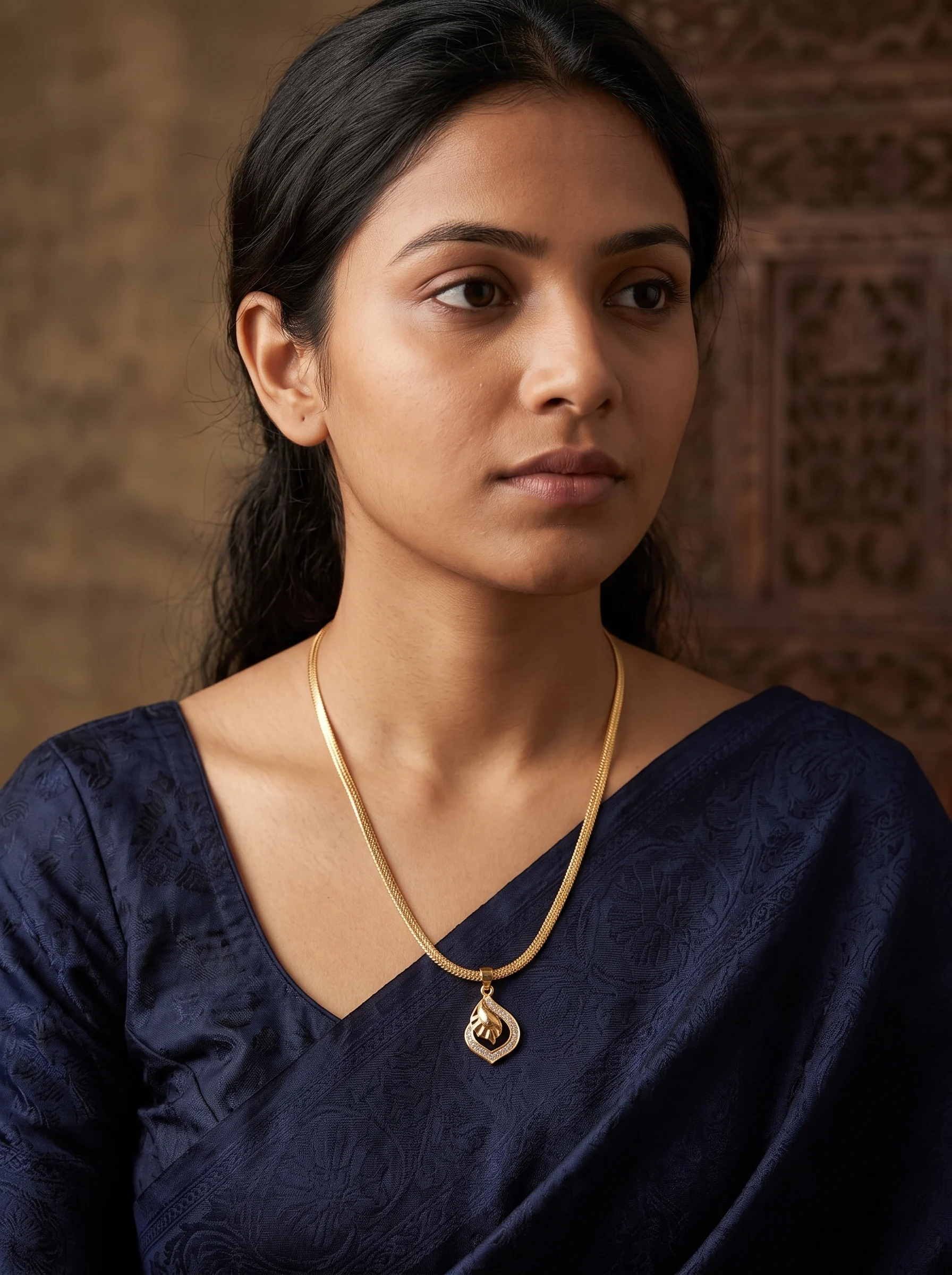 Gold Finish Leaf Pendant Chain - Image 2
