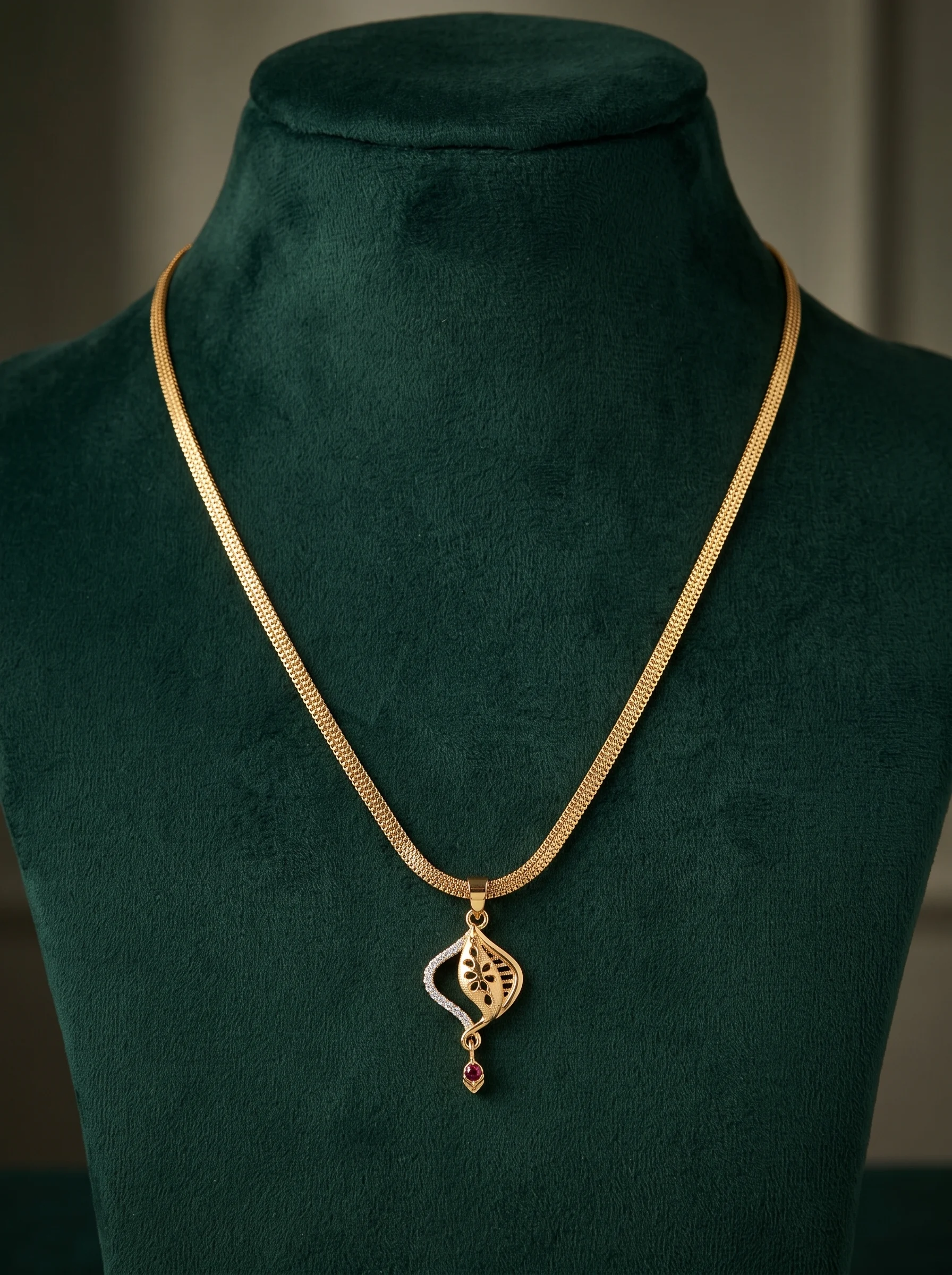 Designer CZ Leaf Pendant Chain - Image 2
