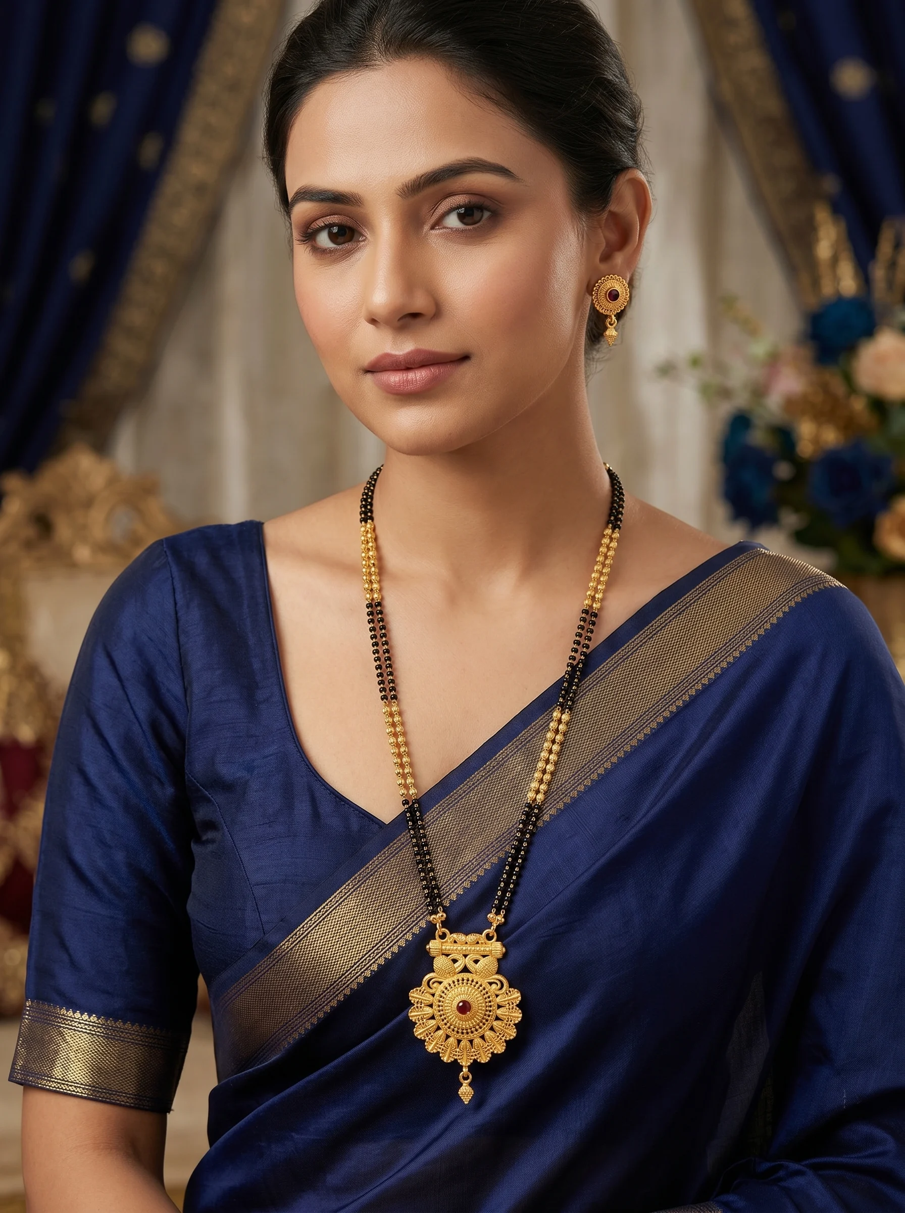 Antique Floral Gold Mangalsutra Set - Image 5