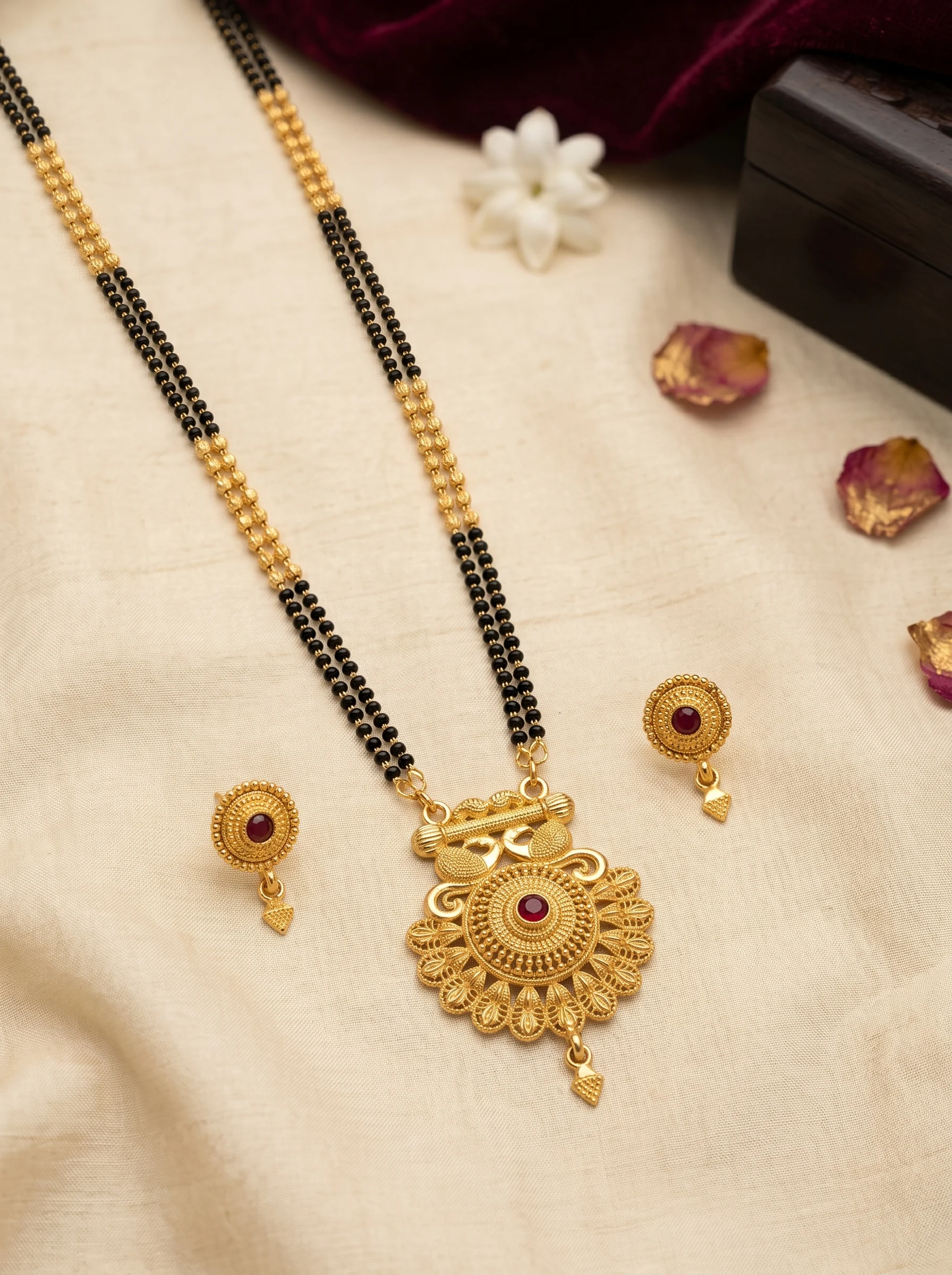Antique Floral Gold Mangalsutra Set - Image 6