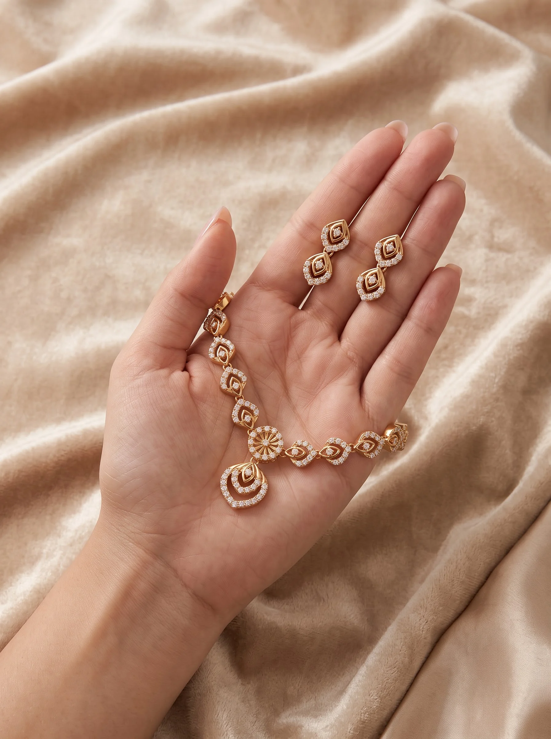 Gold Plated Leaf Link Jewellery Set - Image 4