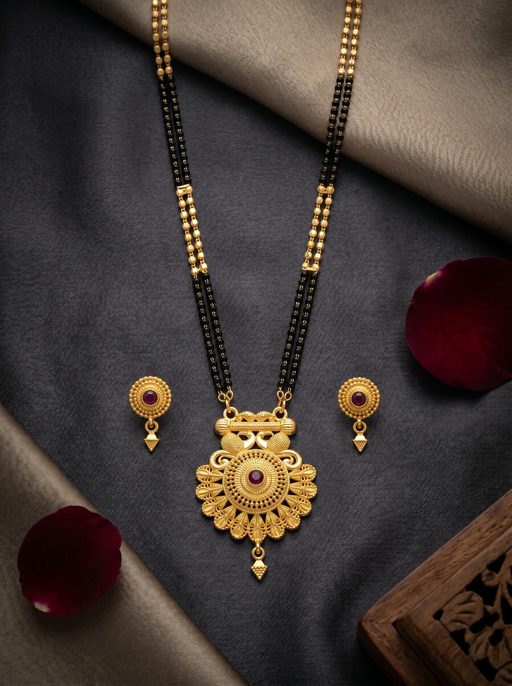 Antique Floral Gold Mangalsutra Set - Image 7