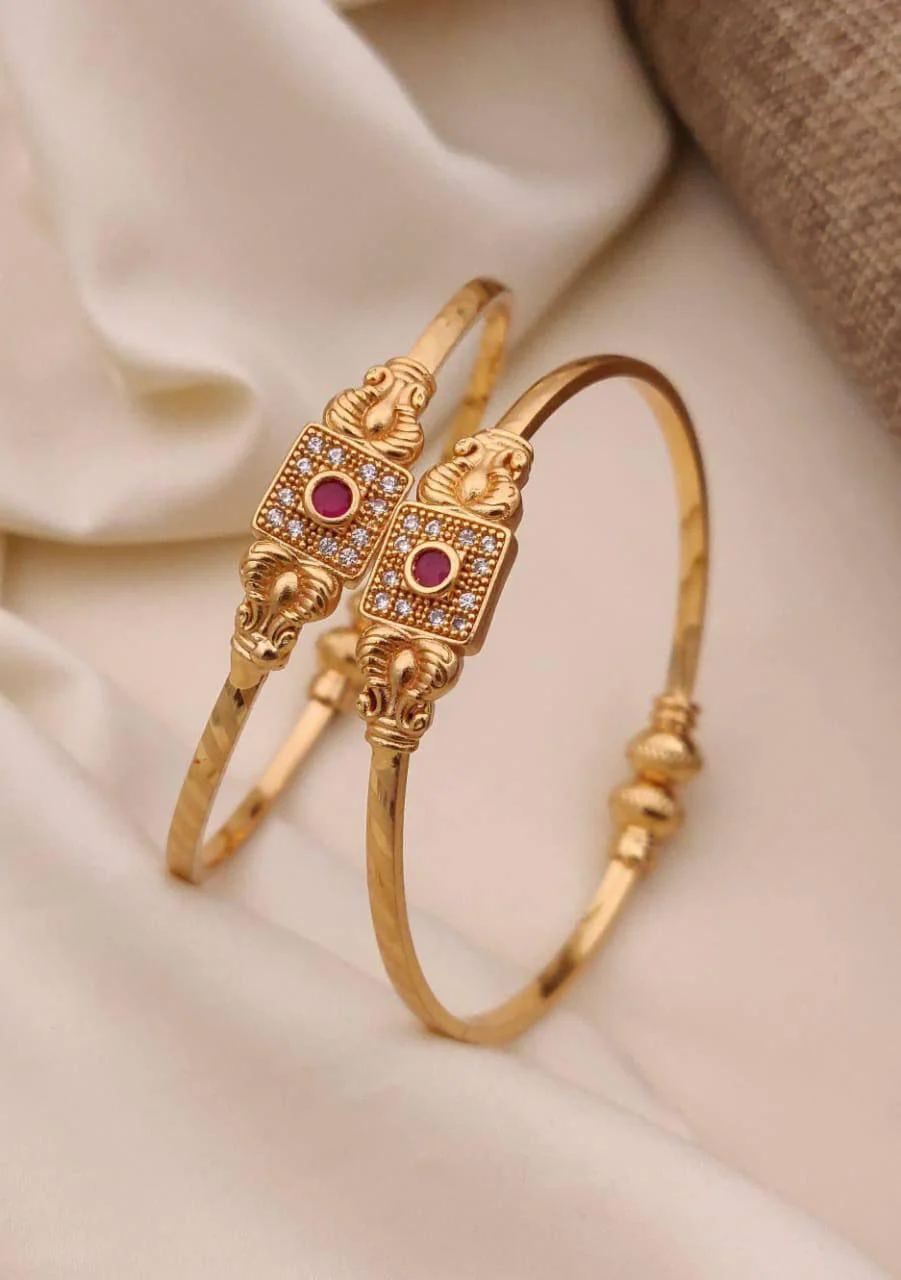 Golden Ruby Heritage Bangle Pair